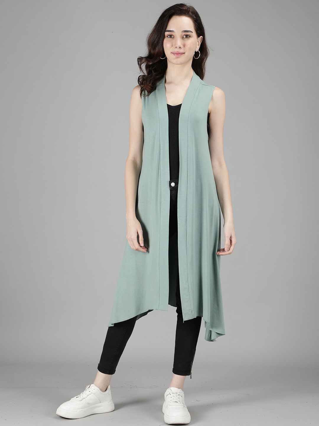 

Nimble Longline Cotton Open Front Shrug, Green