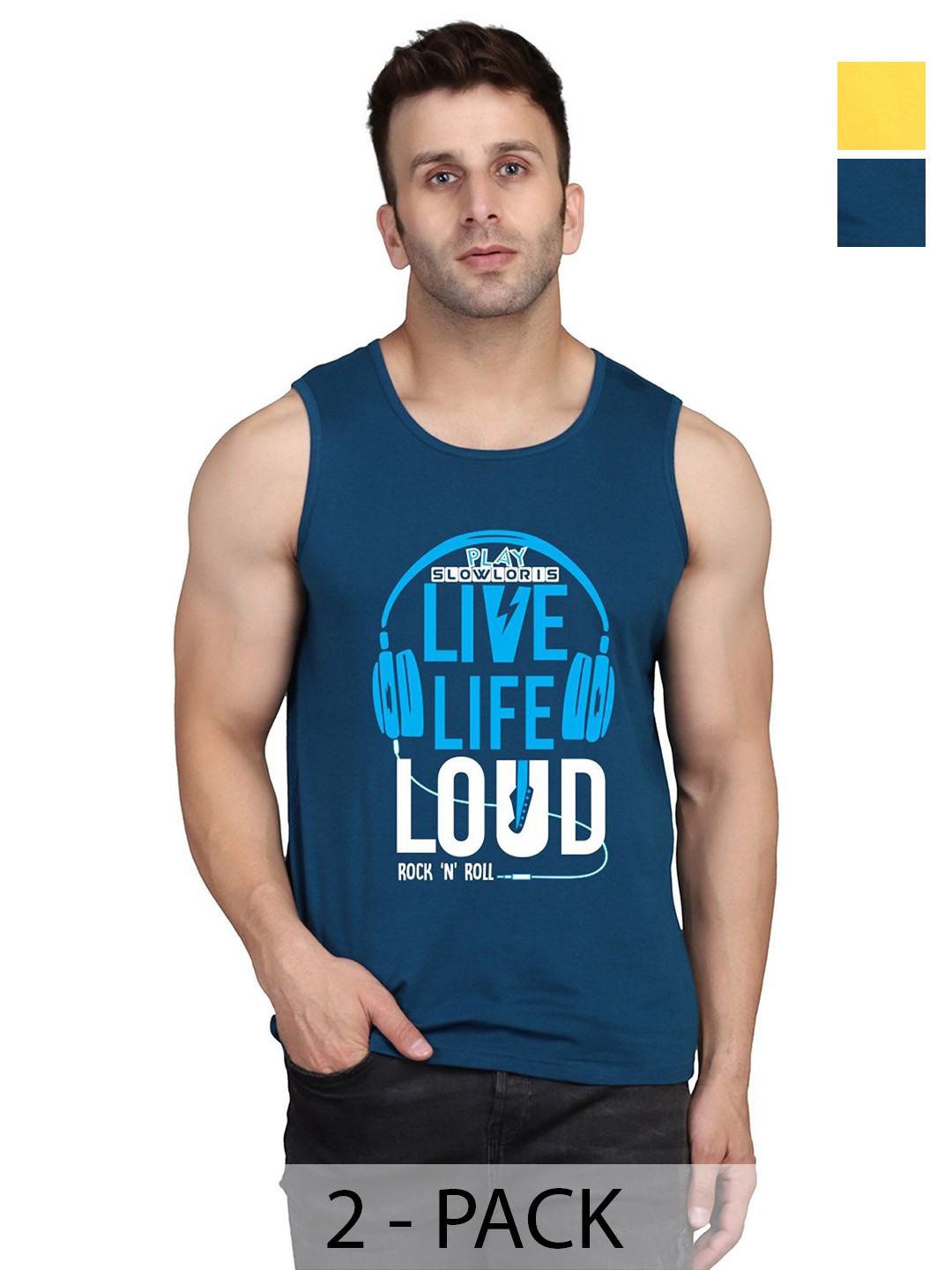 

SLOWLORIS Men Pack Of 2 Typography Printed Round Neck Cotton Slim Fit T-Shirts, Teal