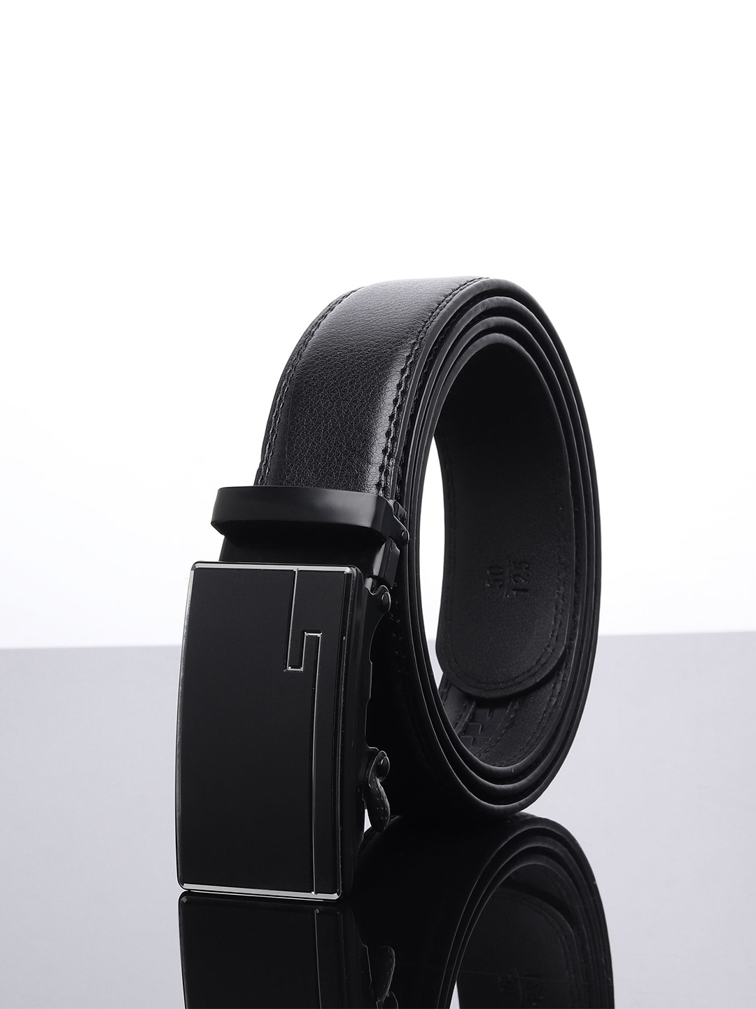 

WINSOME DEAL Men Textured Slider Buckle Closure Formal Belt, Black