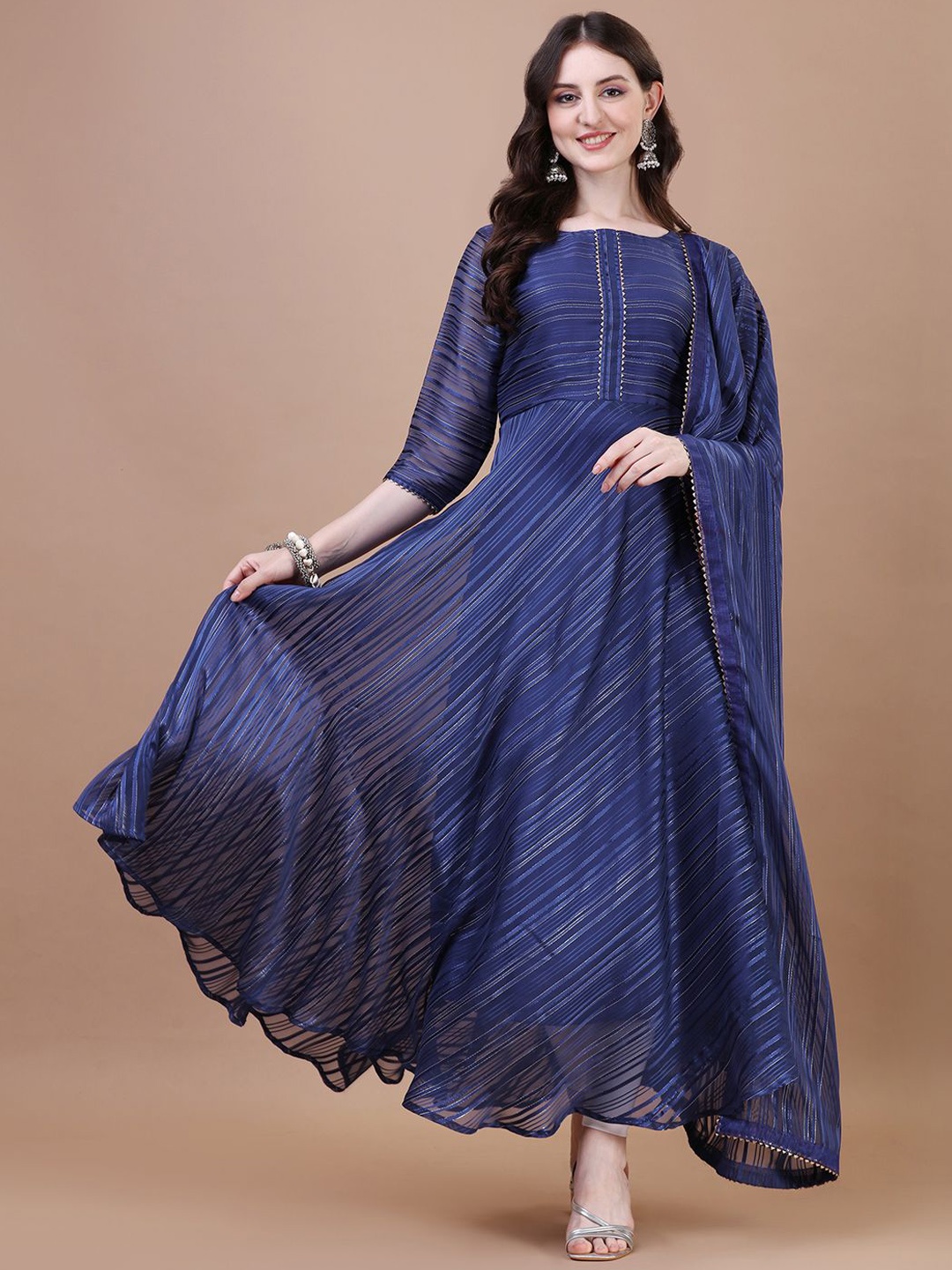 

PMD Fashion Printed Gotta Patti Silk Georgette Kurta With Dupatta, Blue