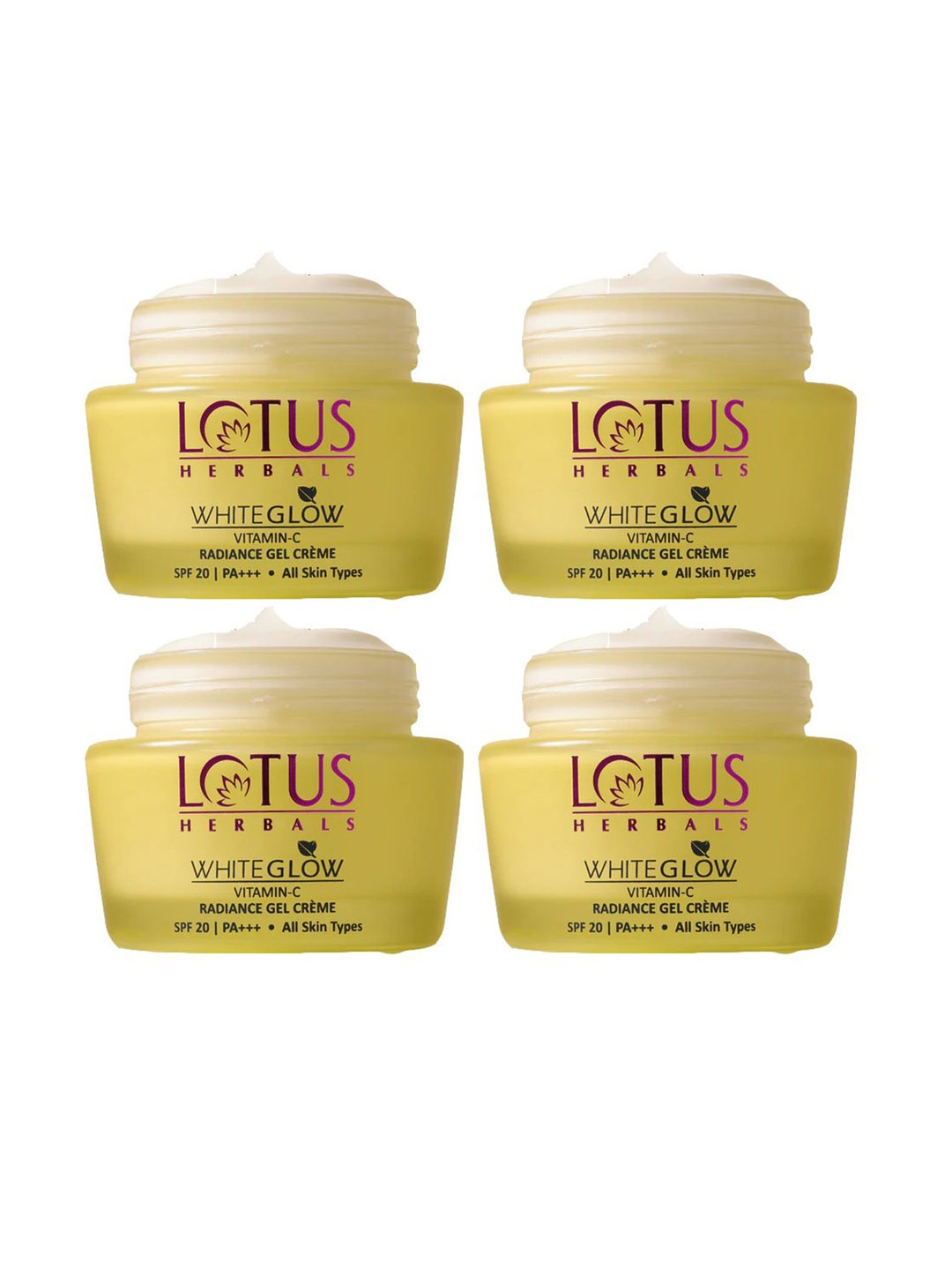 

Lotus Herbals Whiteglow Set Of 4 Vitamin C Radiance Gel Creme - 50g Each, Yellow