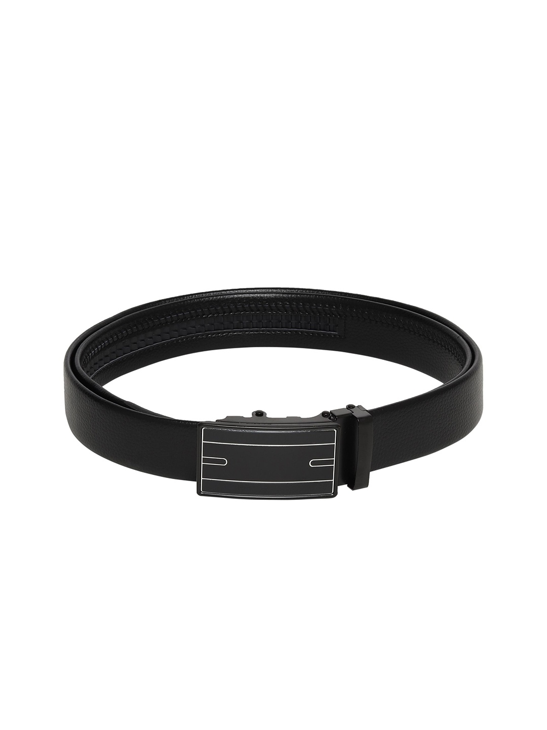 

WINSOME DEAL Men Slider Buckle Closure Textured Formal Belt, Black