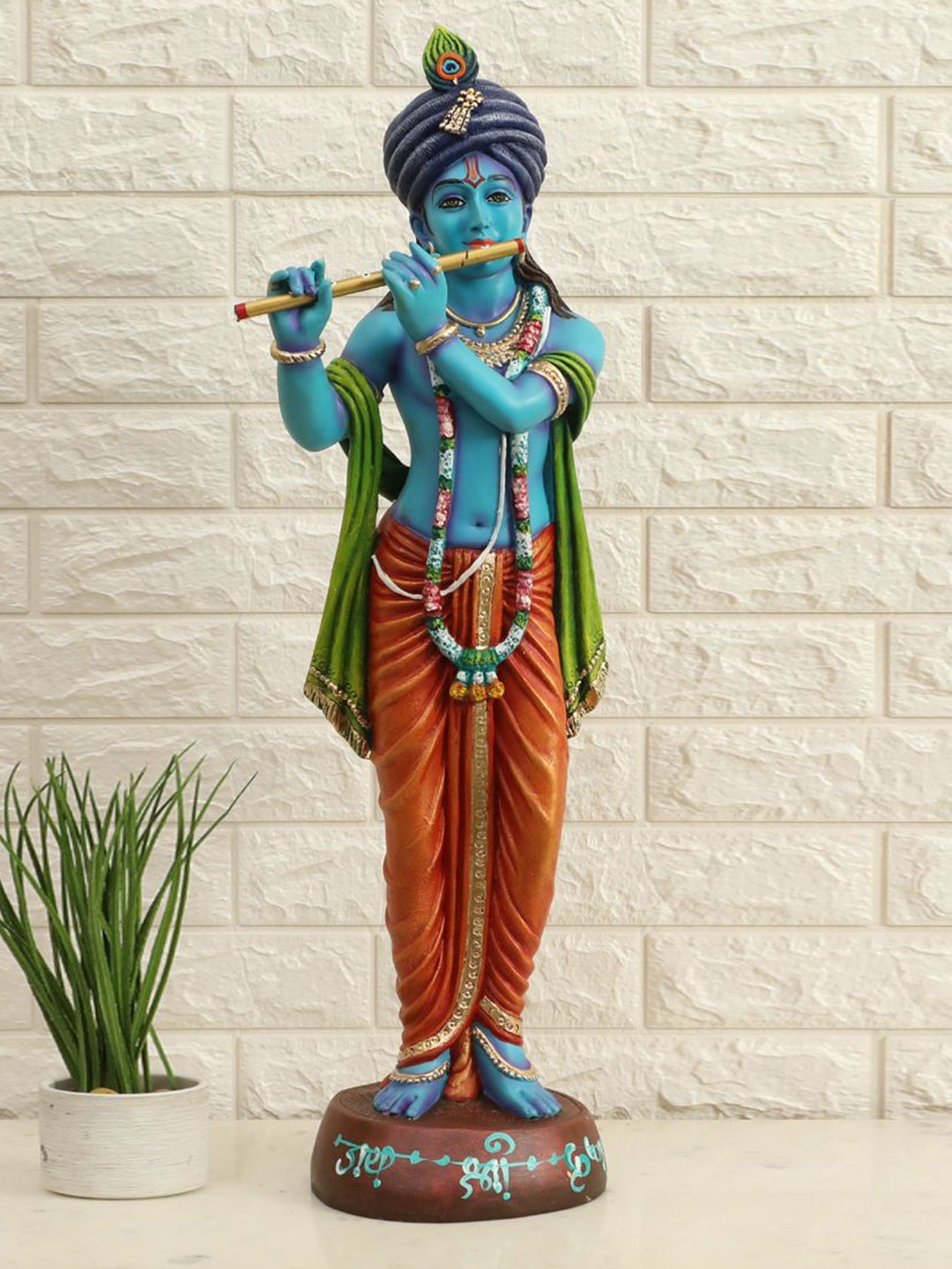 

vedas Blue & Orange Lord Krishna Idol Showpiece