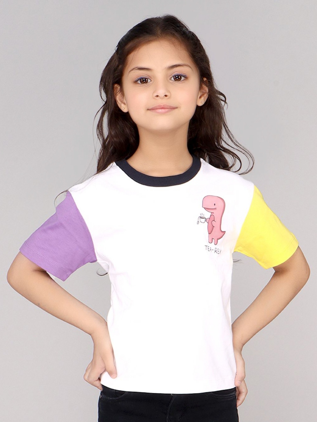 

DDOUDDOU Girls Solid Round Neck Cotton T-Shirt, White