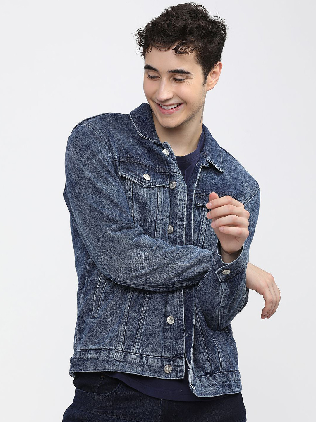 

HIGHLANDER Men Washed Denim Jacket Patchwork, Blue