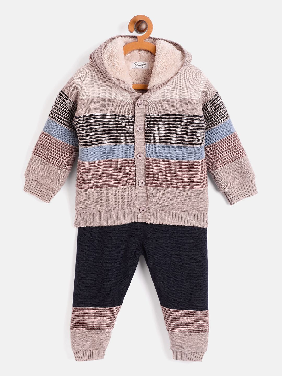 

JWAAQ Kids Unisex Striped Hooded Sweatshirt With Joggers, Camel brown