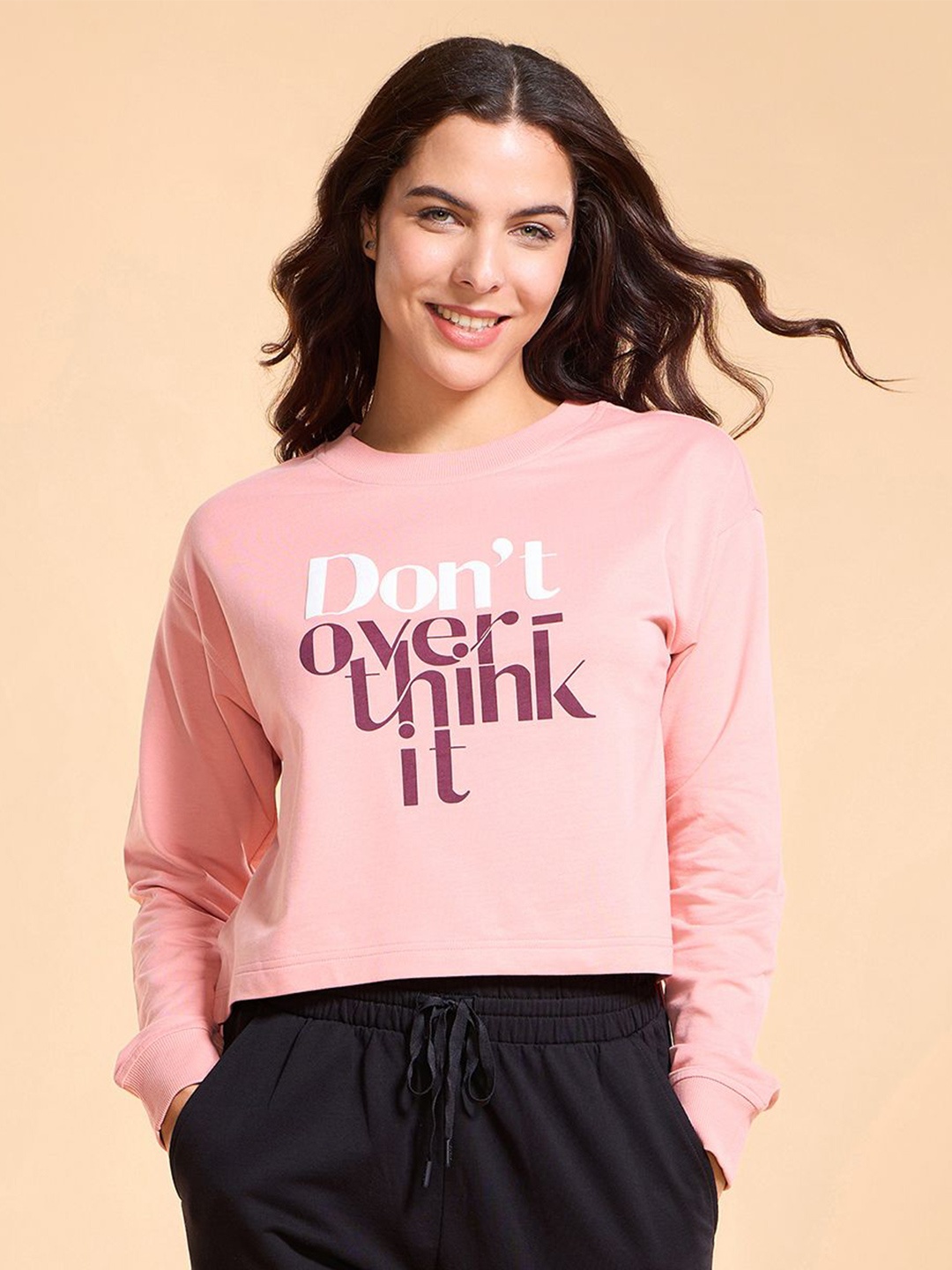 

Enamor Graphic Drop Shoulder Cotton Terry Sweatshirt-E9G2, Peach
