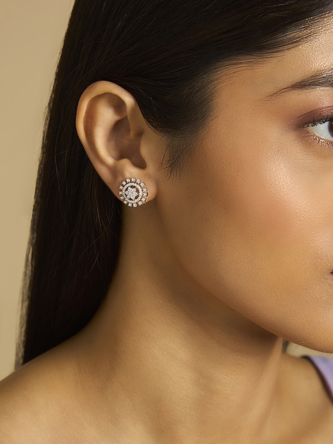 

Kushal's Fashion Jewellery Rose Gold-Plated Cubic Zirconia Studded Floral Studs