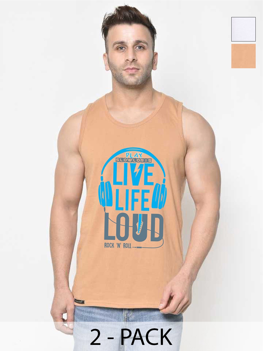 

SLOWLORIS Men Pack Of 2 Typography Printed Round Neck Cotton Slim Fit T-Shirts, Rust