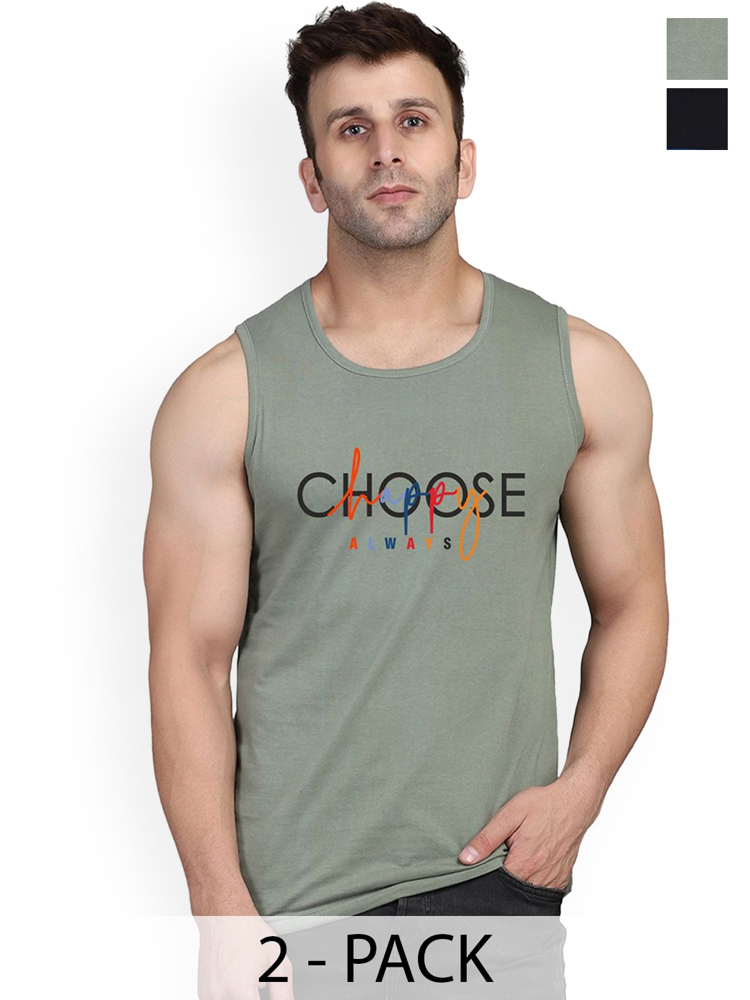 

SLOWLORIS Pack Of 2 Men Printed Gym Vests, Black