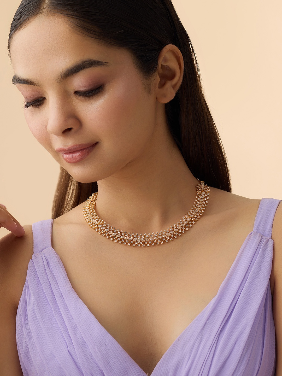

Kushal's Fashion Jewellery Gold-Plated Cubic Zirconia Stones Studded Necklace