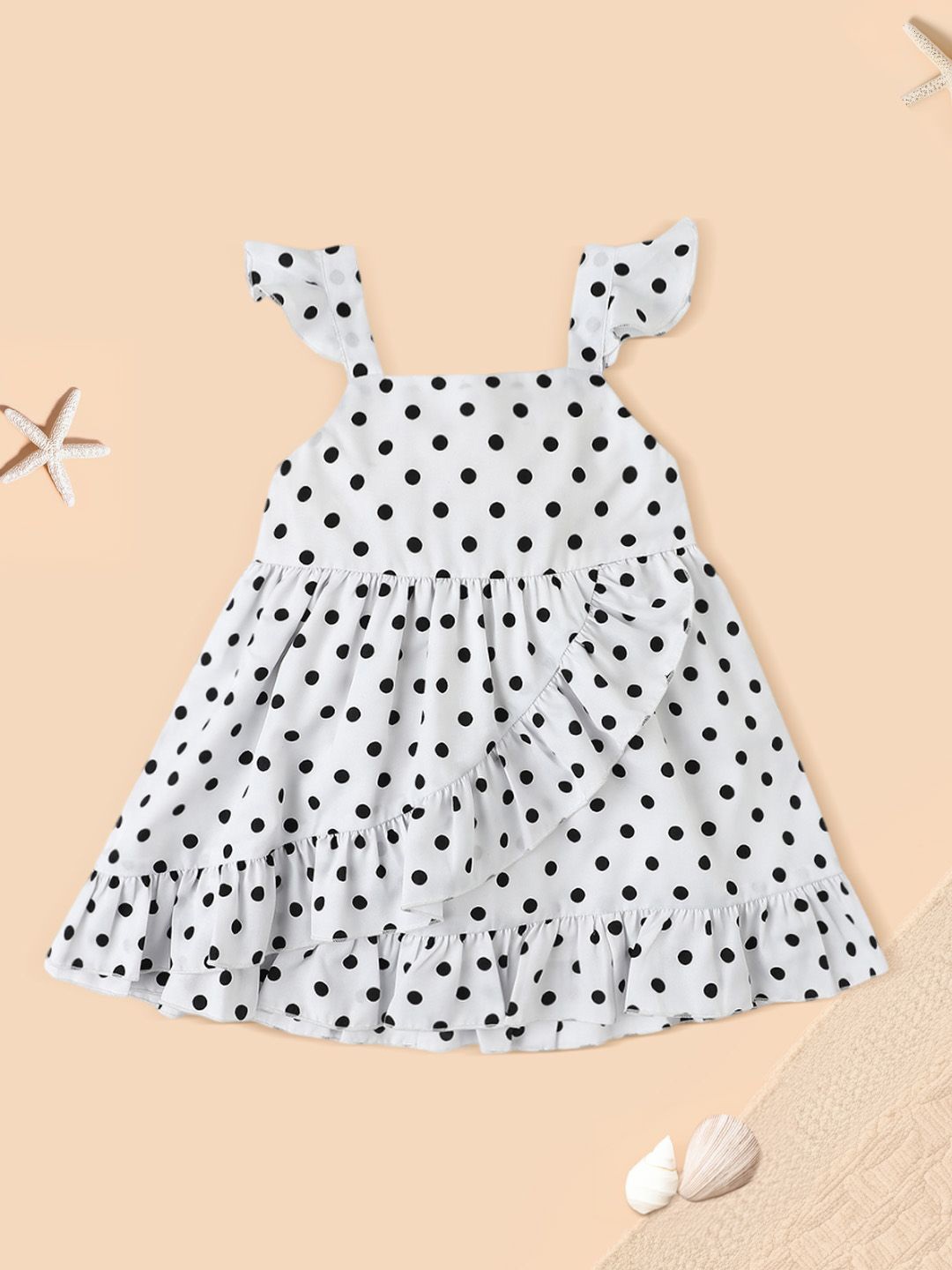 

Nauti Nati Polka Dot Printed Flutter Sleeve Layered A-Line Dress, White