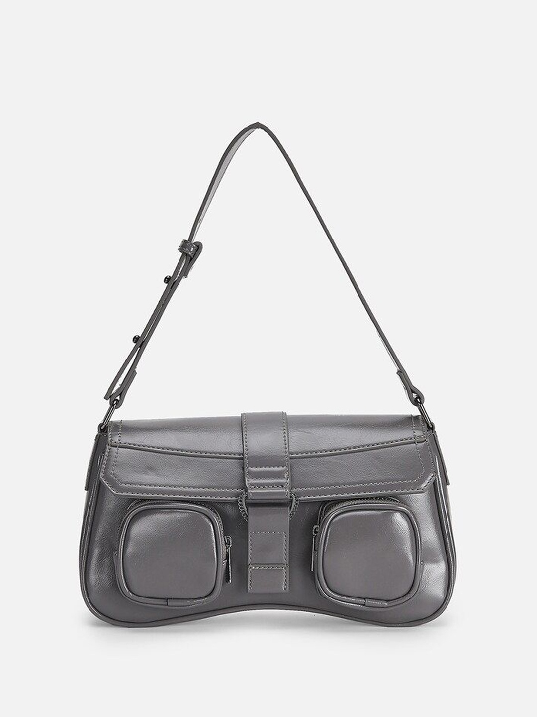 

FOREVER 21 PU Structured Hobo Bag with Fringed, Grey