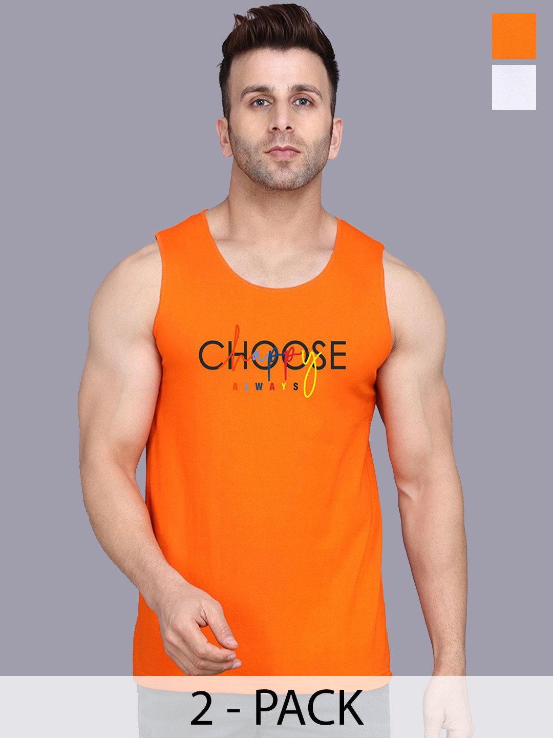 

SLOWLORIS Pack Of 2 Men Printed Gym Vests, White