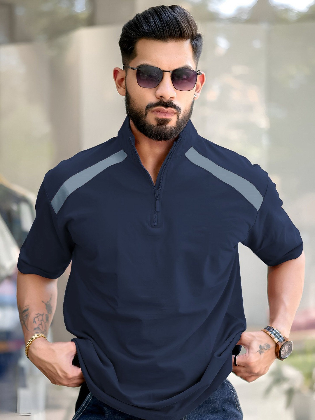 

Maniac Men Polo Collar Pockets T-shirt, Blue