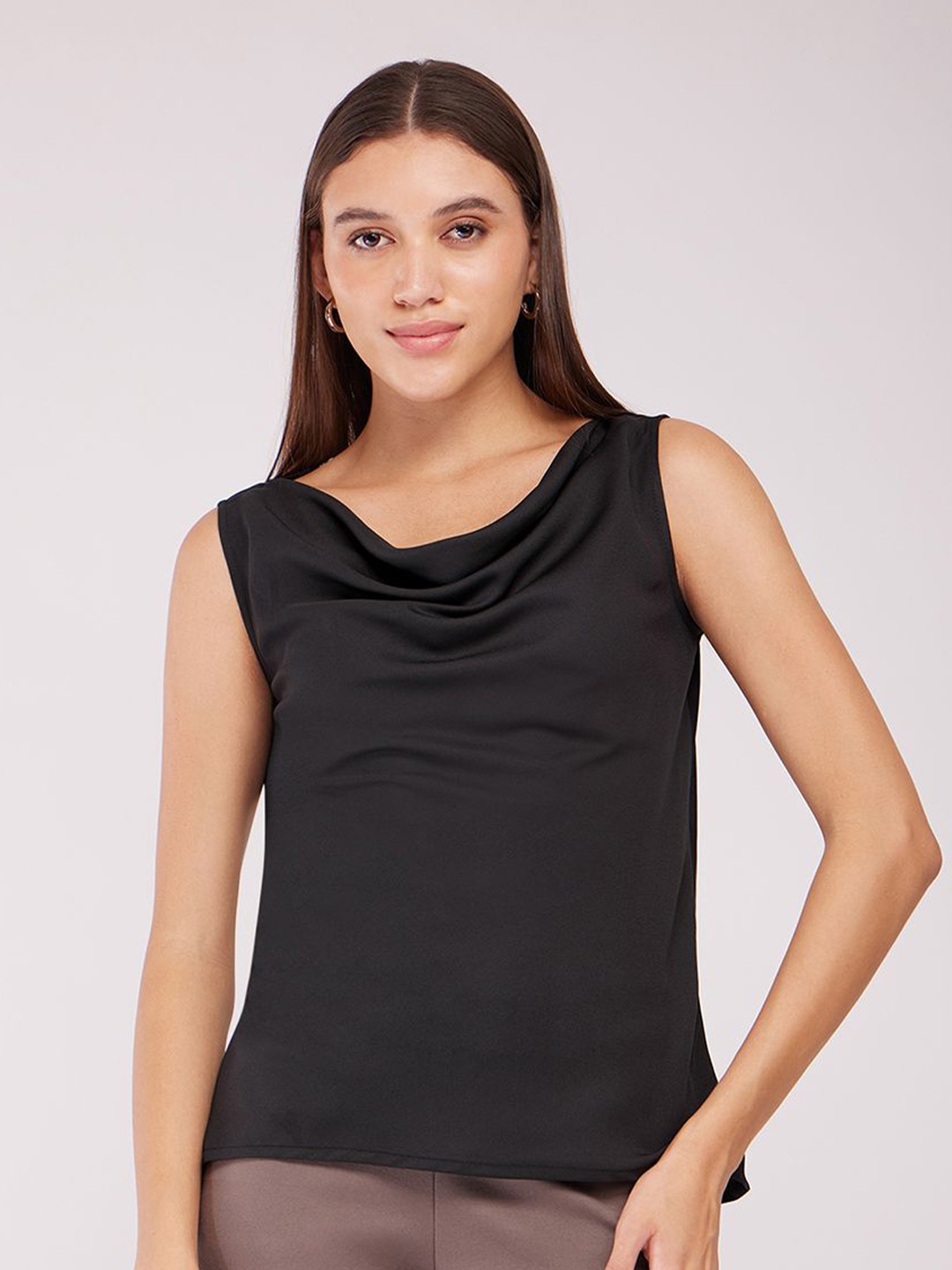 

FableStreet Solid Cowl Neck Top, Black