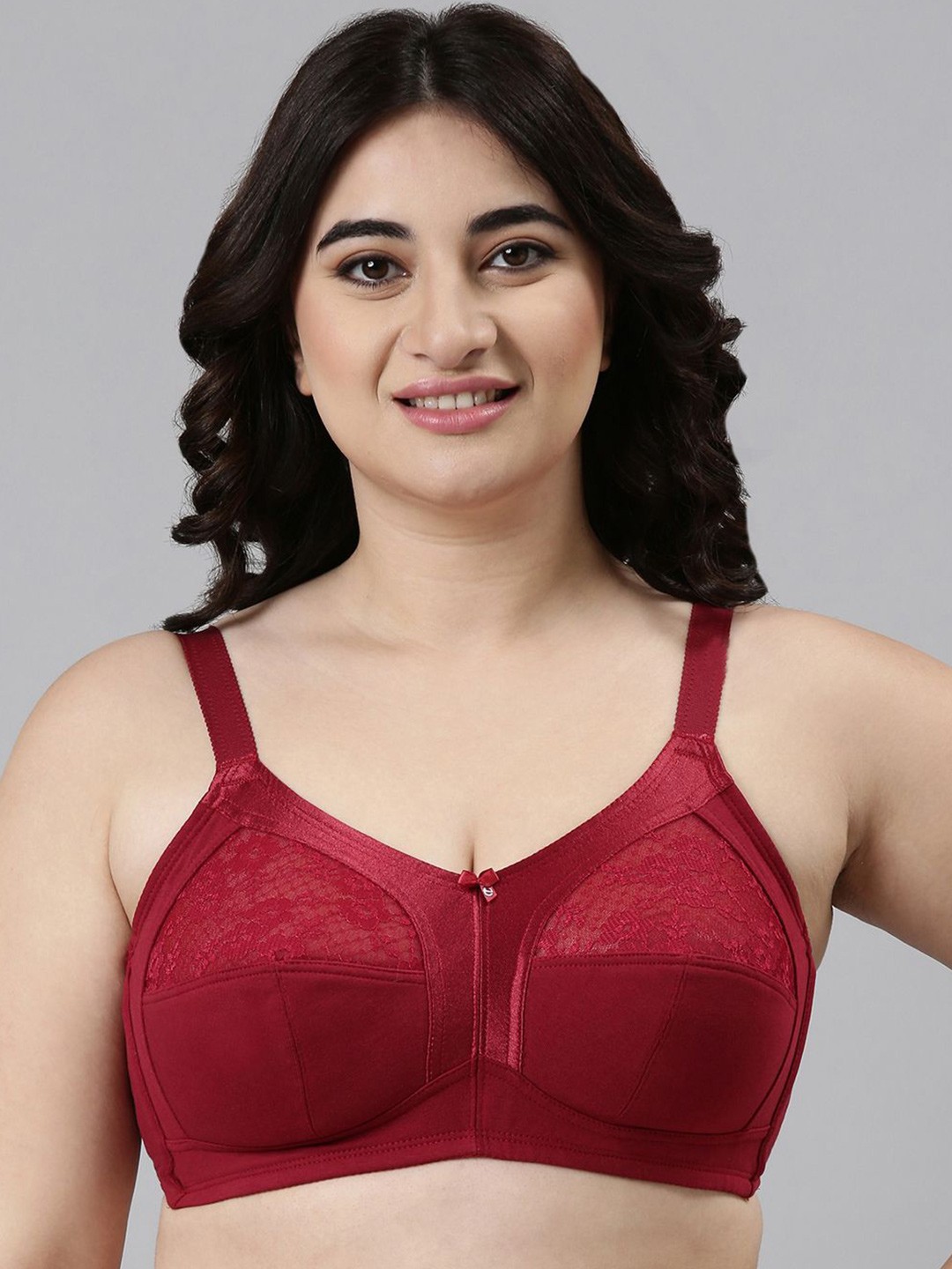 

Enamor Non Padded Wirefree Full Coverage Super Contouring M-Frame Full Support Bra A014, Red