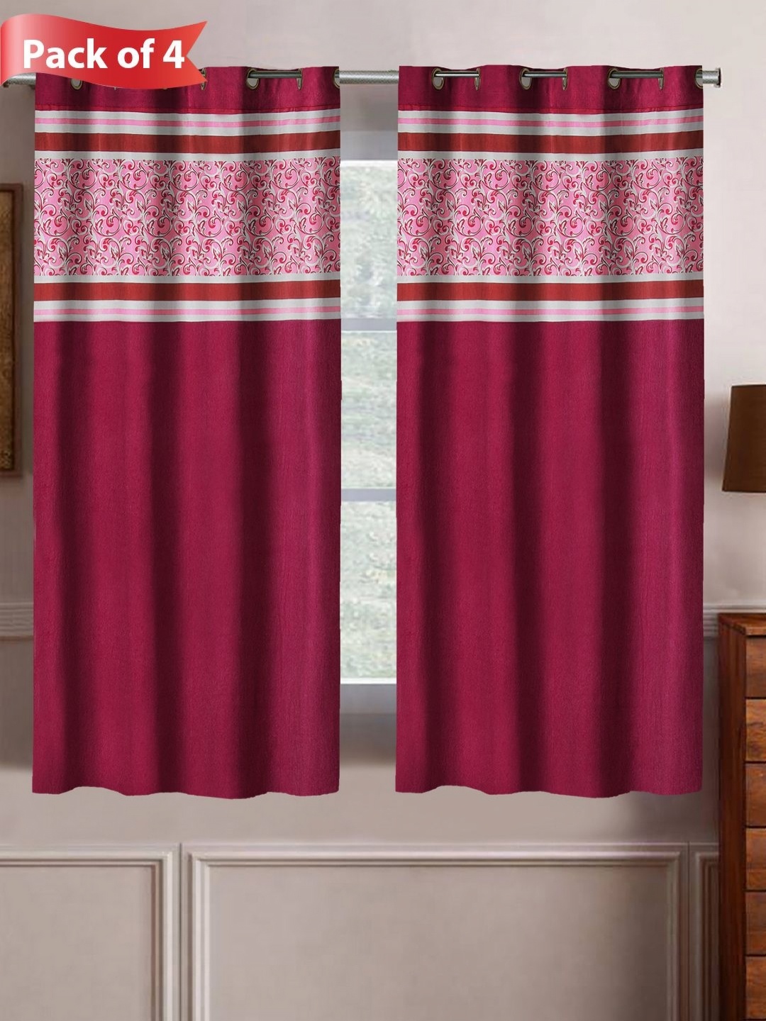 

Aura Maroon & Pink Set of 4 Ethnic Motifs Window Curtains