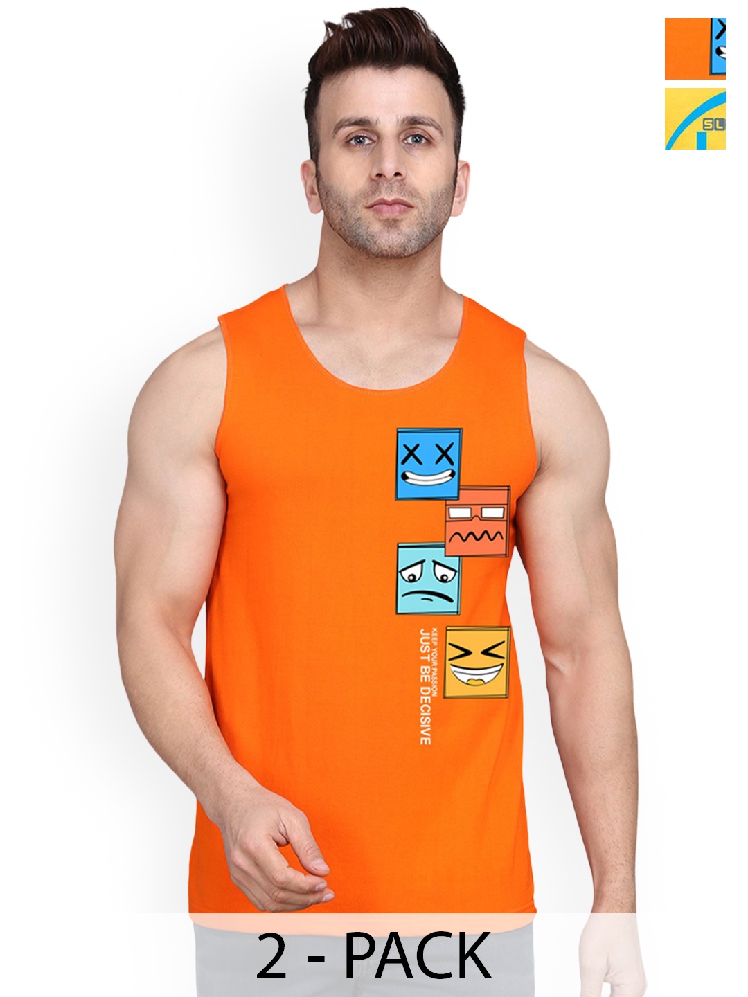 

SLOWLORIS Pack Of 2 Printed Gym Innerwear Vests, Yellow