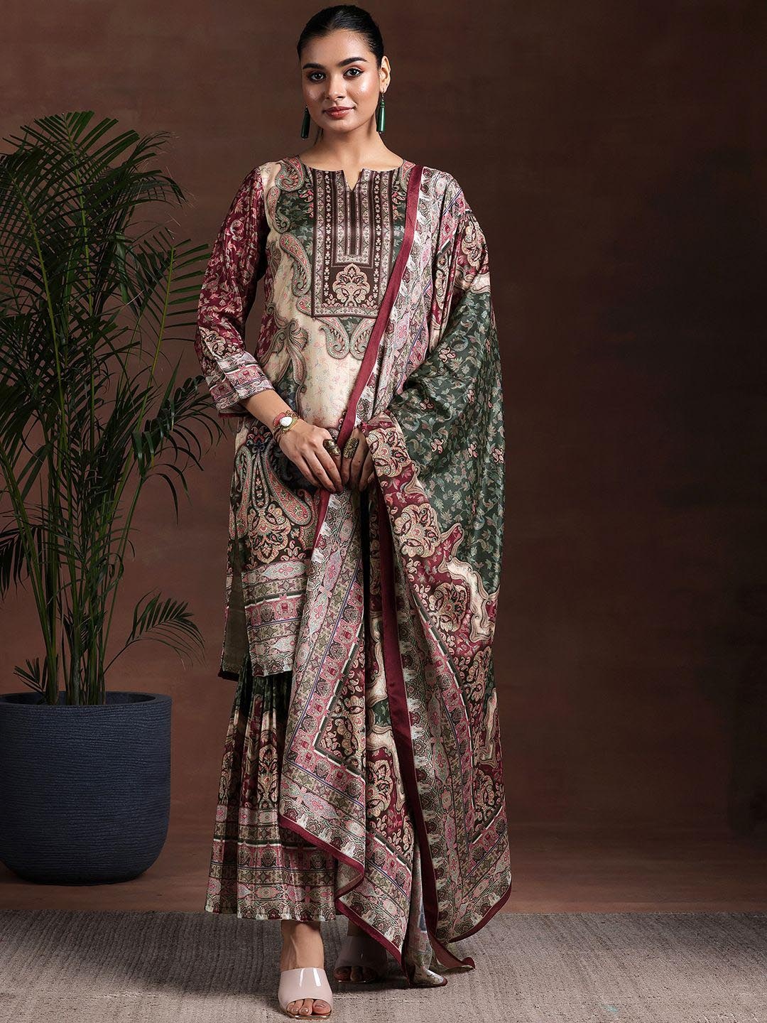 

Libas Ethnic Motifs Printed Kurta with Sharara & Dupatta, Beige