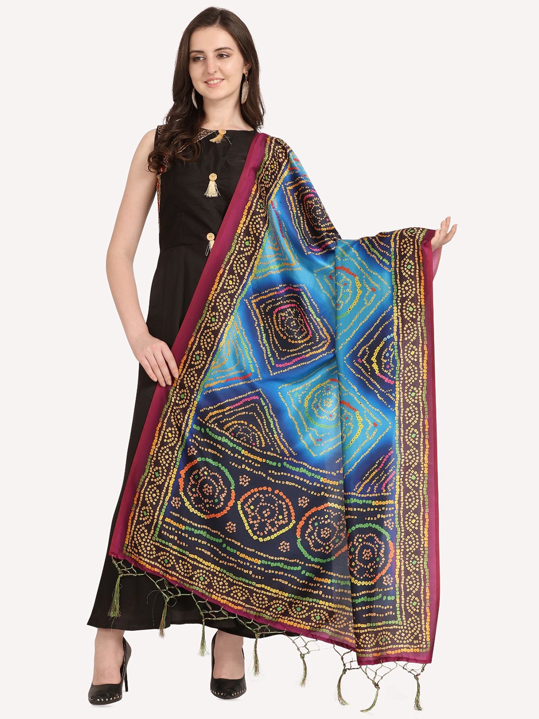 

Kaizen TEXO FAB Ethnic Motifs Printed Assam Silk Tasselled Dupatta, Sea green