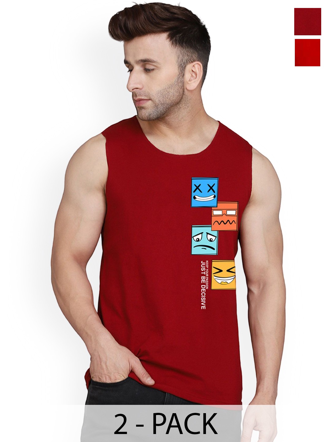 

SLOWLORIS Pack Of 2 Printed Gym Vests, Red