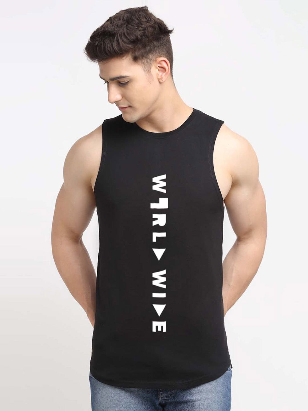 

Friskers Men Printed Gym Innerwear Vests AE467-01, Black