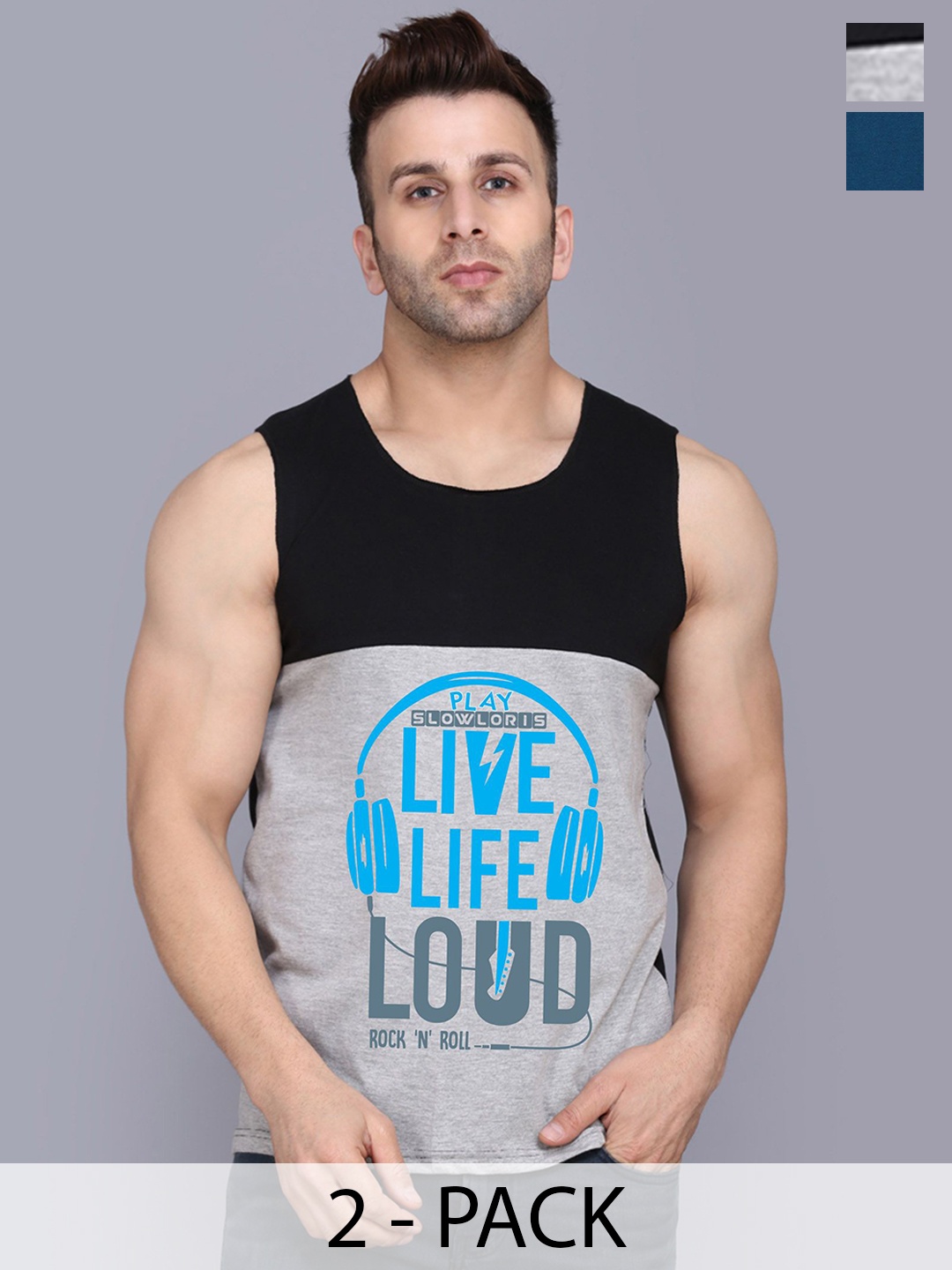 

SLOWLORIS 2 Pcs Round Neck Innerwear Vests, Black