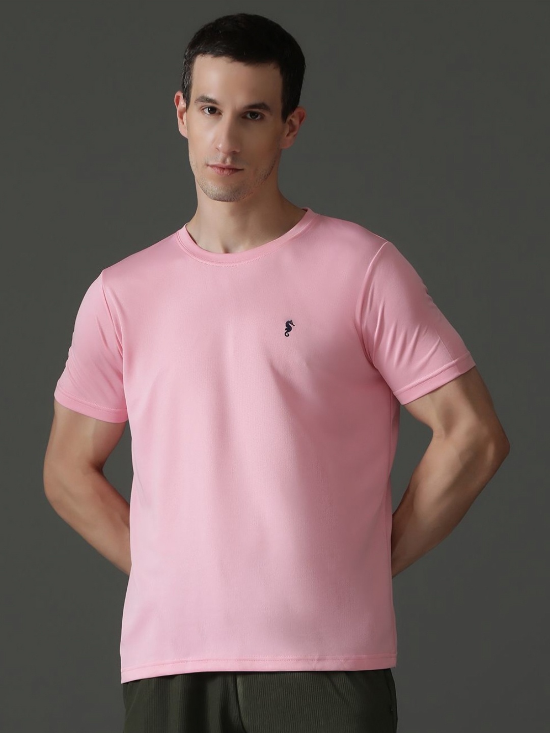 

EPPE Men Solid Dry Fit Round Neck Slim Fit Sports T-Shirt, Pink