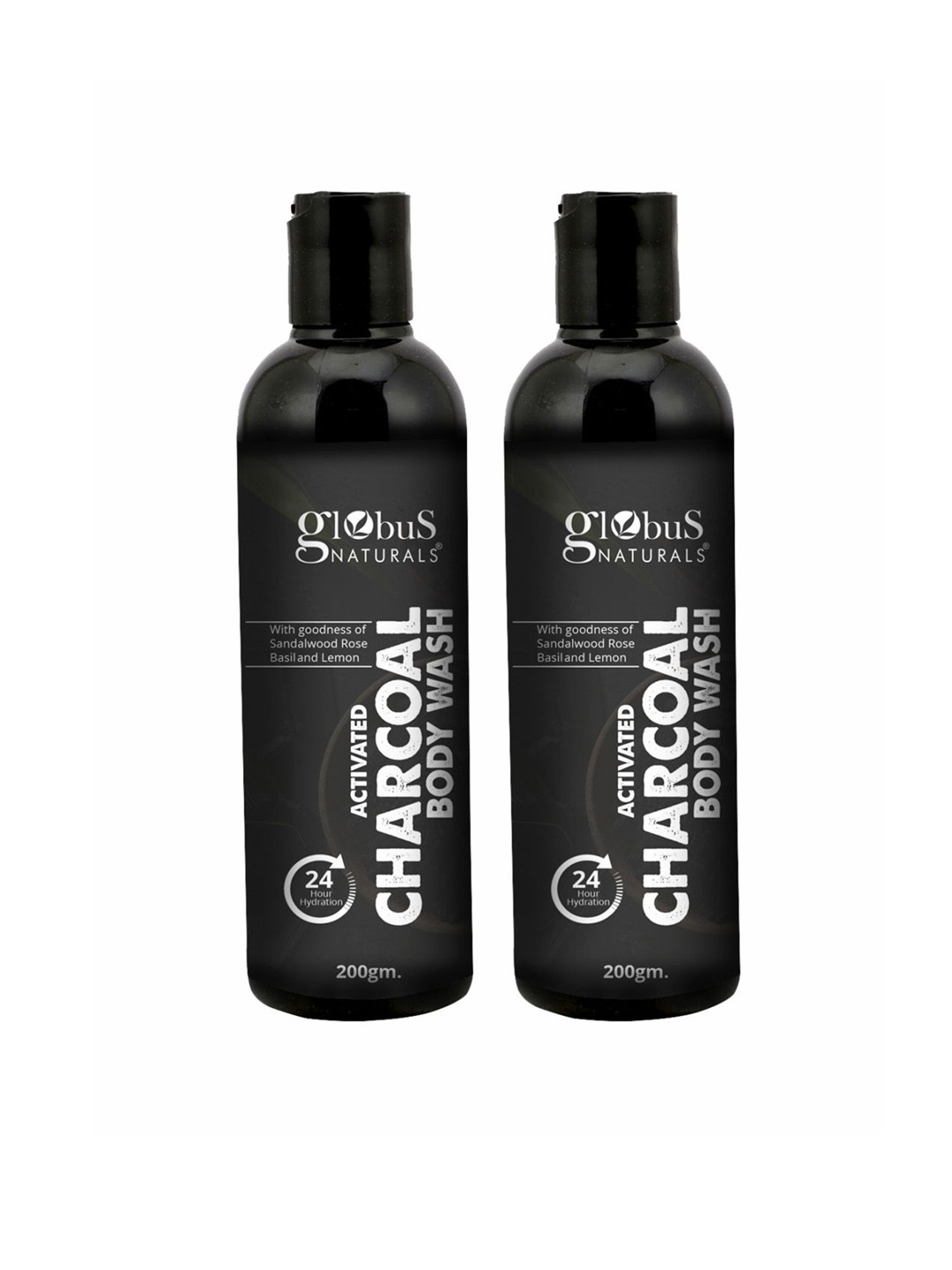 

Globus naturals 2 Pcs Activated Charcoal Body Wash Enriched With Sandalwood - 200g Each, Black