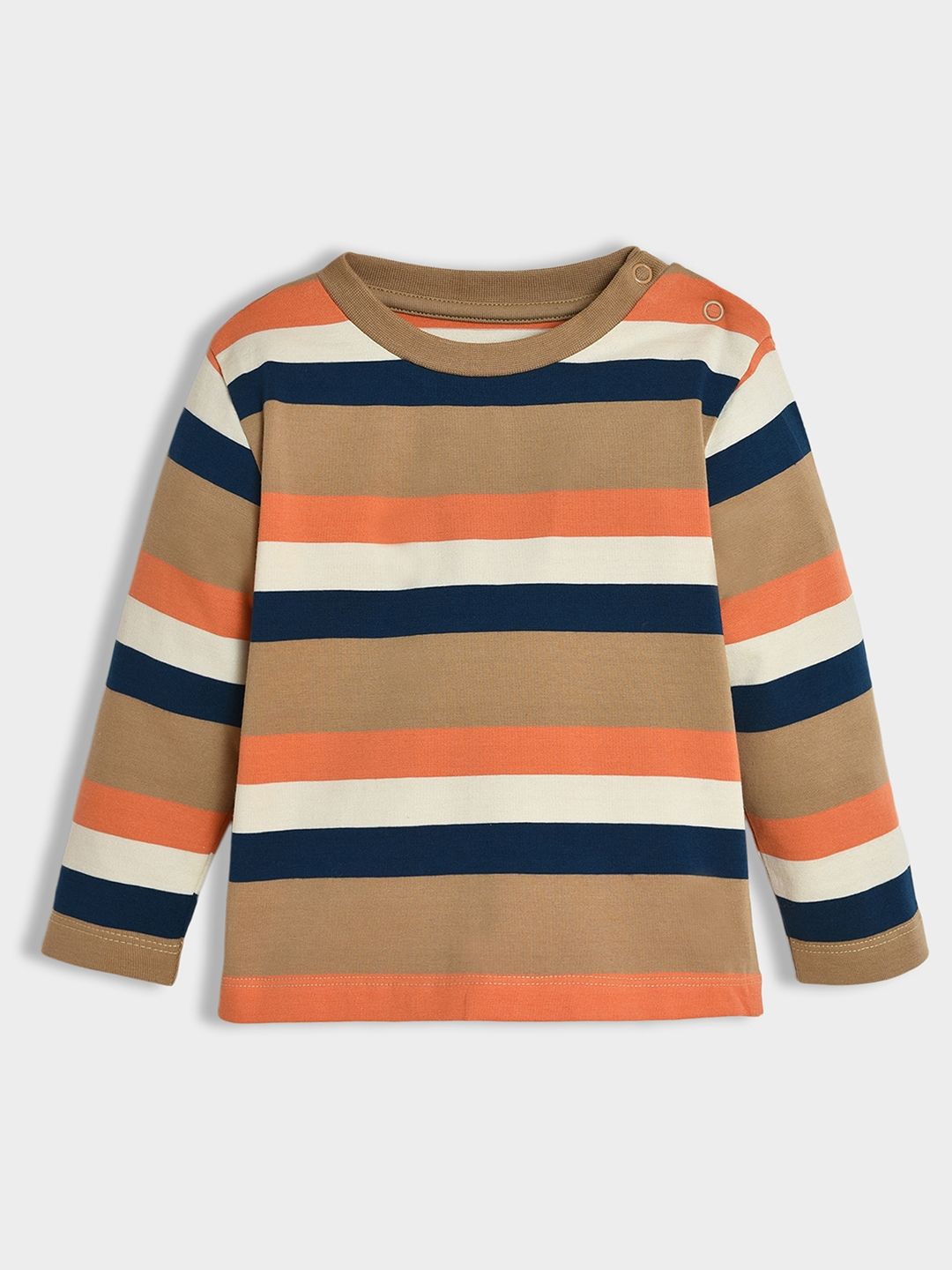 

MiArcus Unisex Kids Striped Round Neck Cotton T-Shirt, Brown