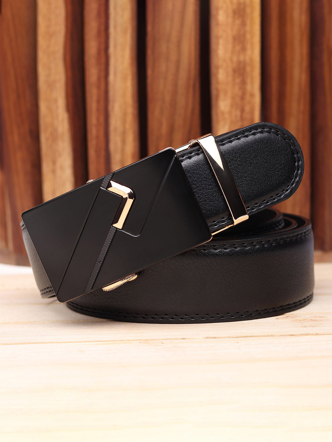 

WINSOME DEAL Men Textured Slider Buckle Closure Formal Belt, Black