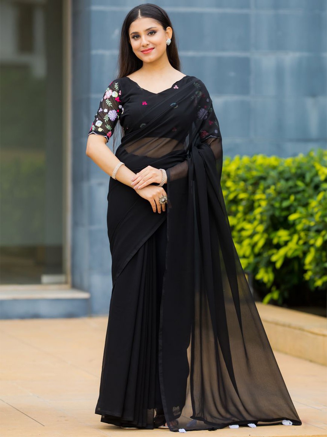 

COSBILA FASHION Solid Saree, Black
