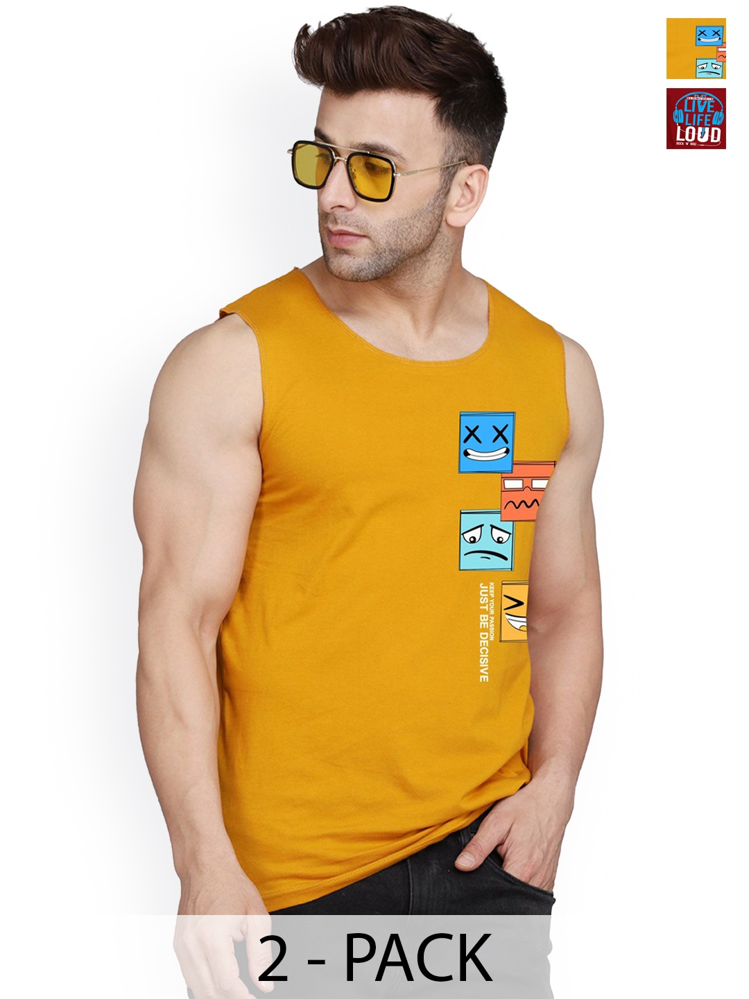 

SLOWLORIS Pack Of 2 Printed Innerwear Vests-SL26 COMBO (LOUD MAROON) (JUST MUSTARD)