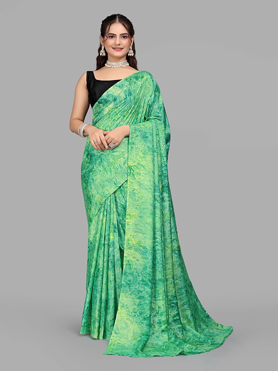 

Pionex Printed Abstract Ready to Wear Saree, Green