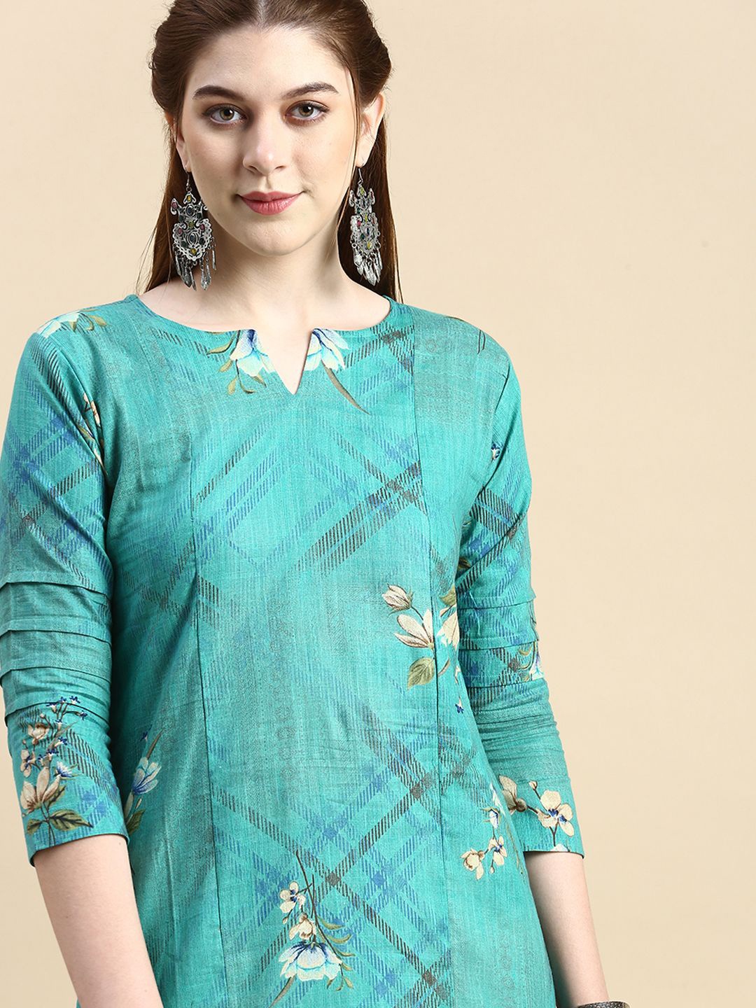 

GRANTH FASHION Printed Pure Cotton Straight Kurta, Green
