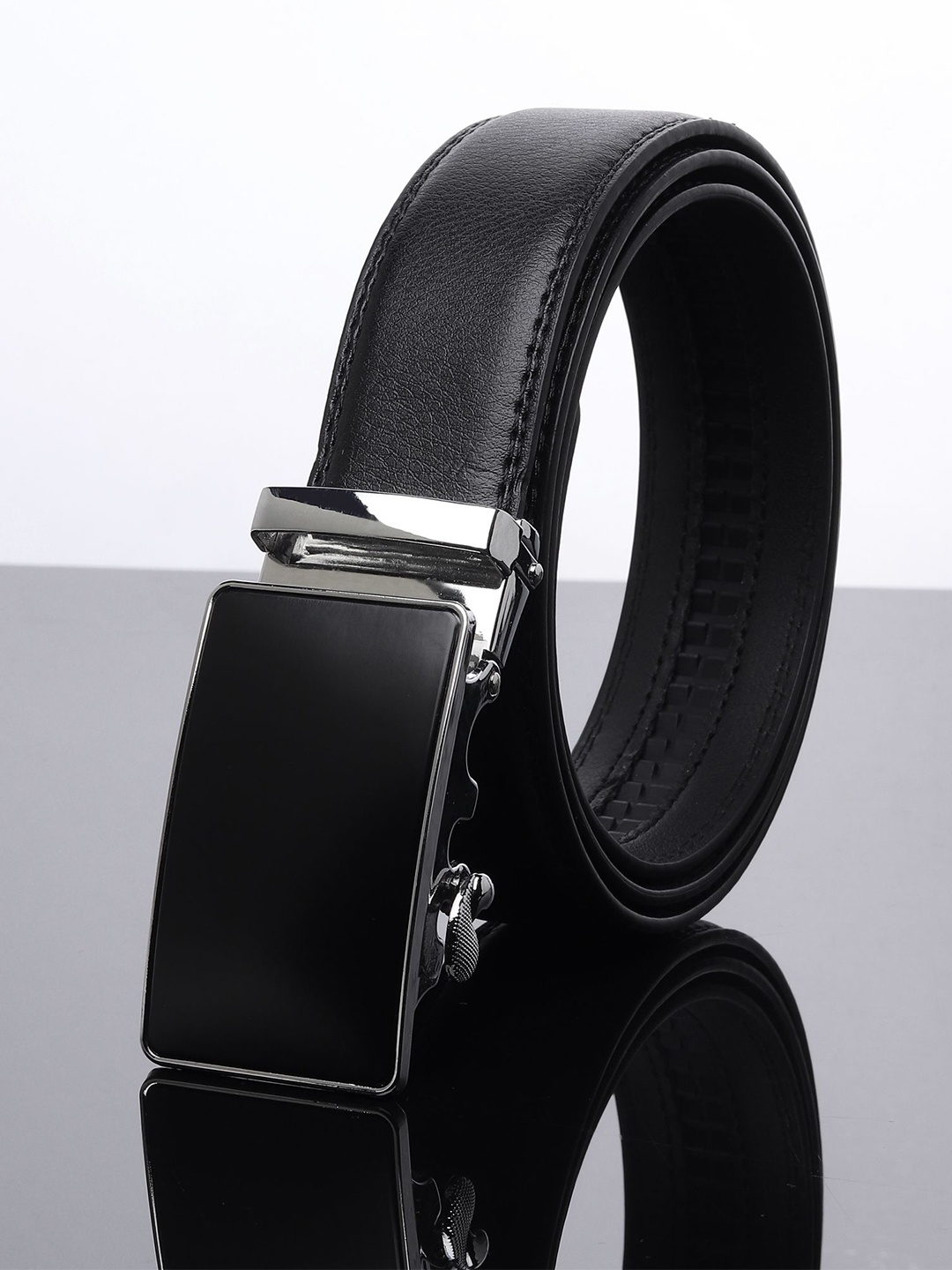 

WINSOME DEAL Men Textured Slider Buckle Closure Formal Belt, Black