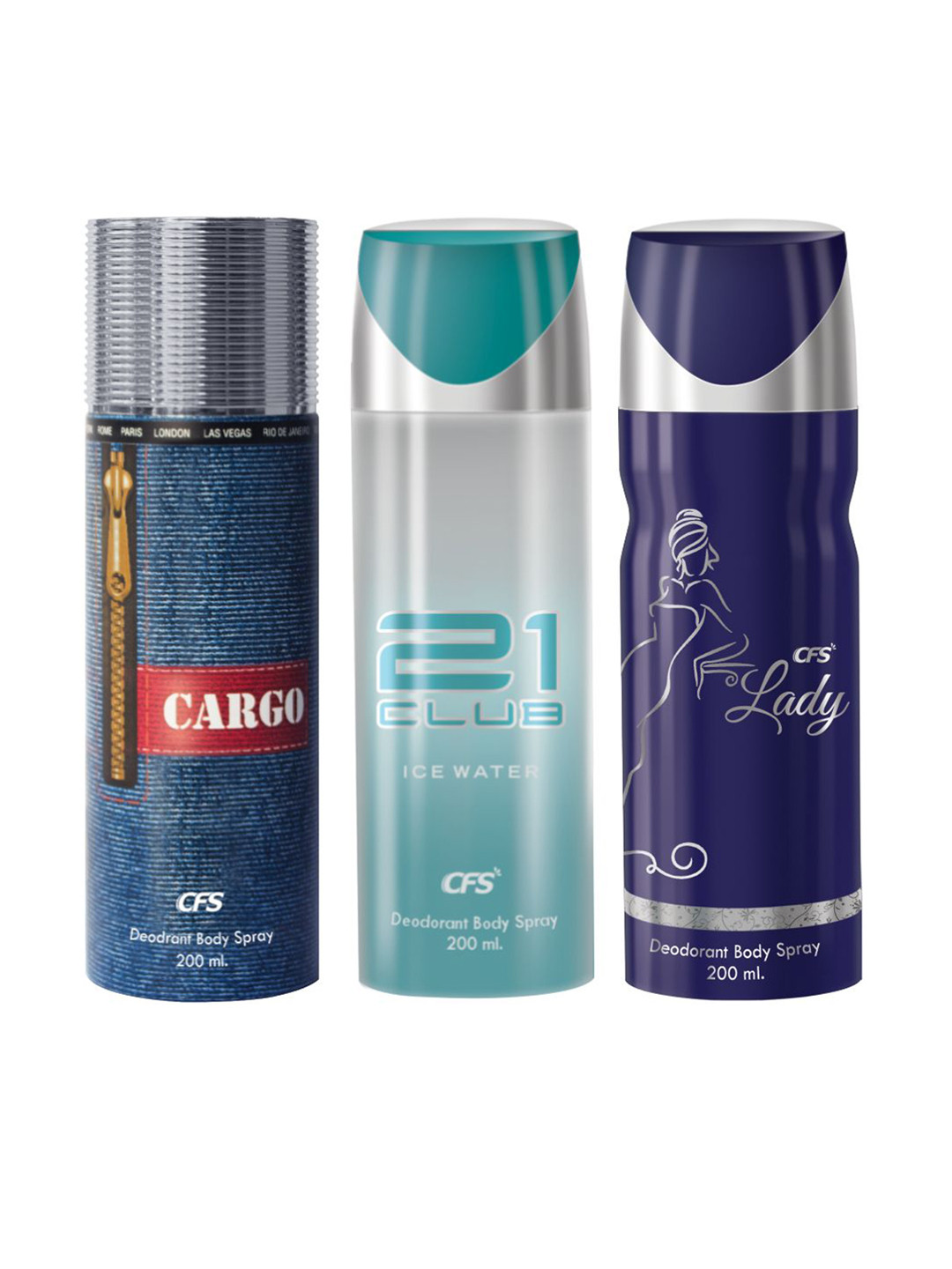 

CFS Cargo 21 Club Lady Set Of 3 Last Longer Deodorants-200ml Each, Blue