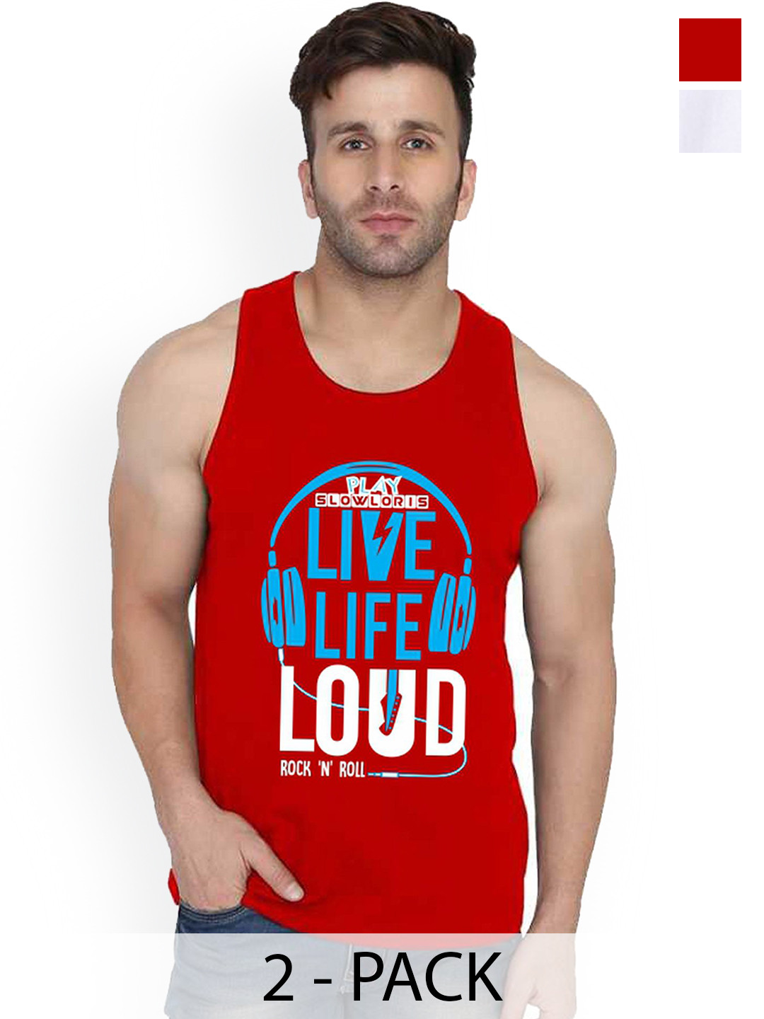 

SLOWLORIS 2 Pcs Round Neck Sleeveless InnerWear, Red