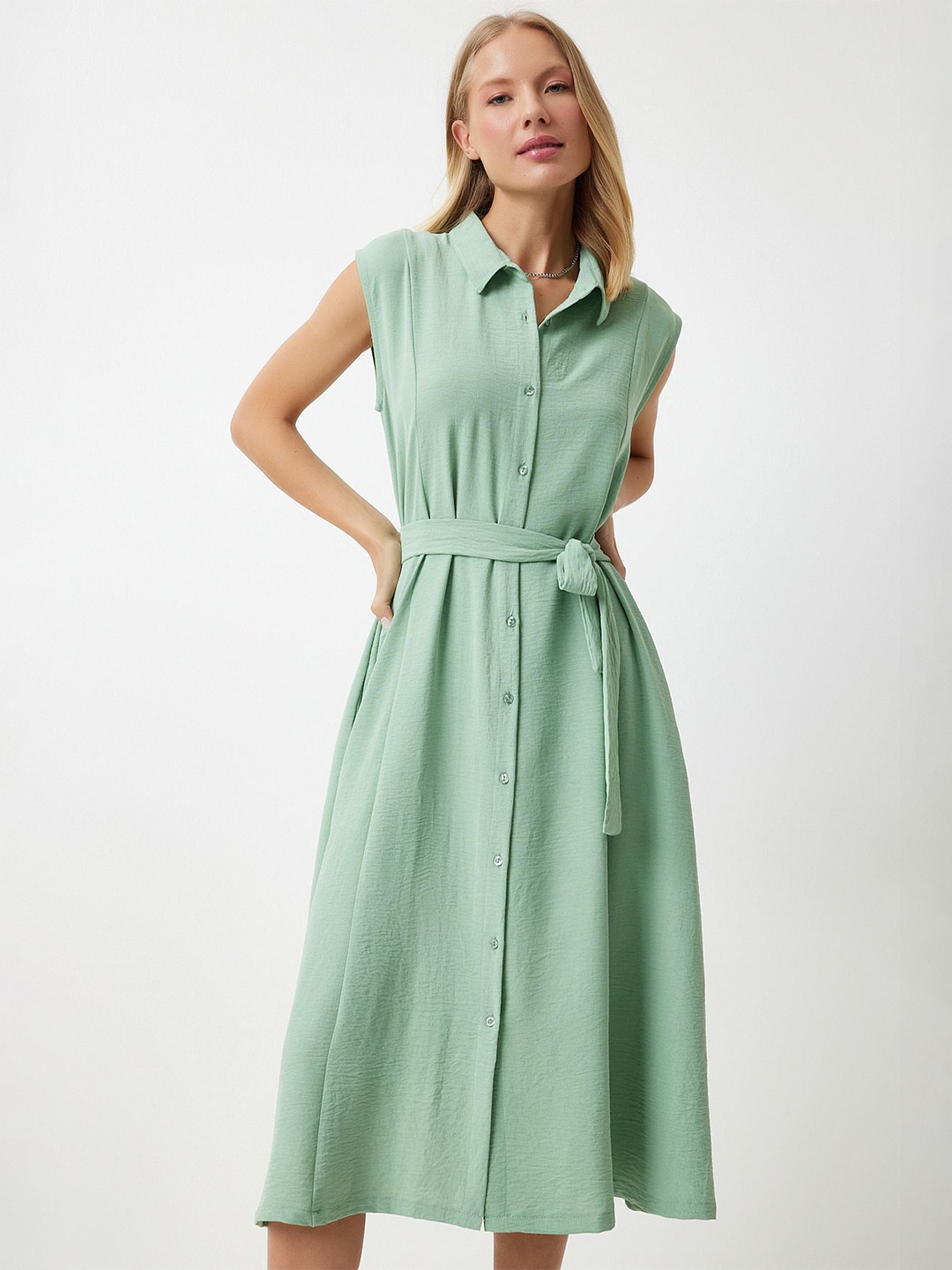 

Happiness istanbul Tie-Up Shirt Midi Dress, Green