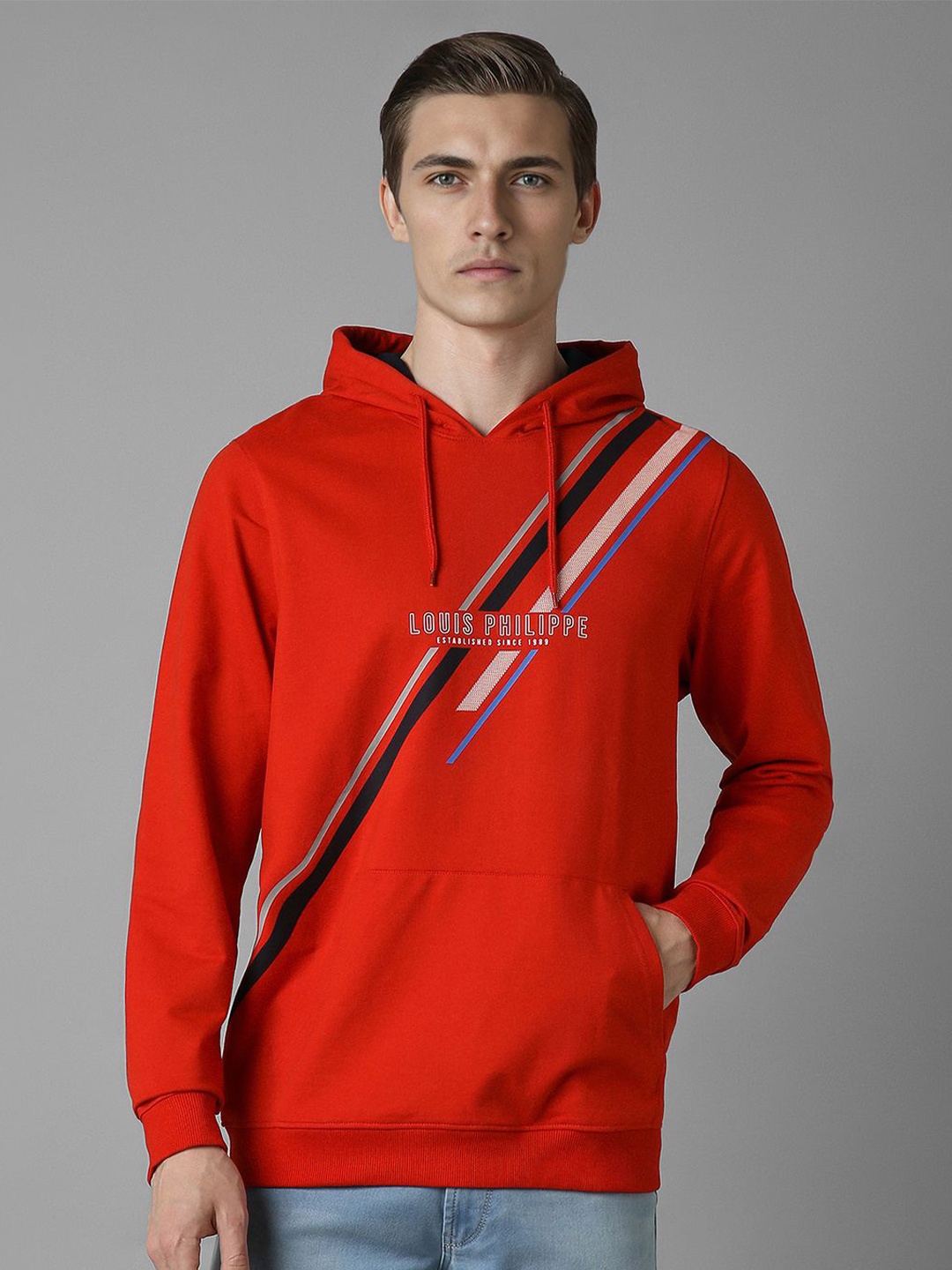 

Louis Philippe Sport Men Graphic Printed Hooded Sweatshirt, Red