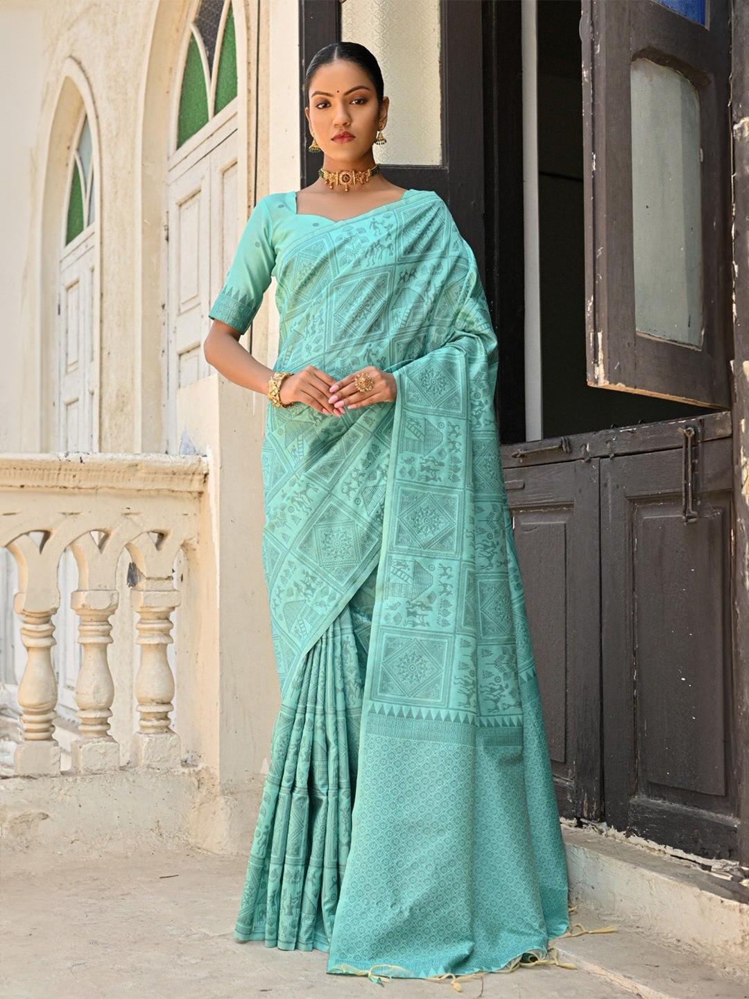 

MySilkLove Woven Design Warli Silk Blend Saree, Blue