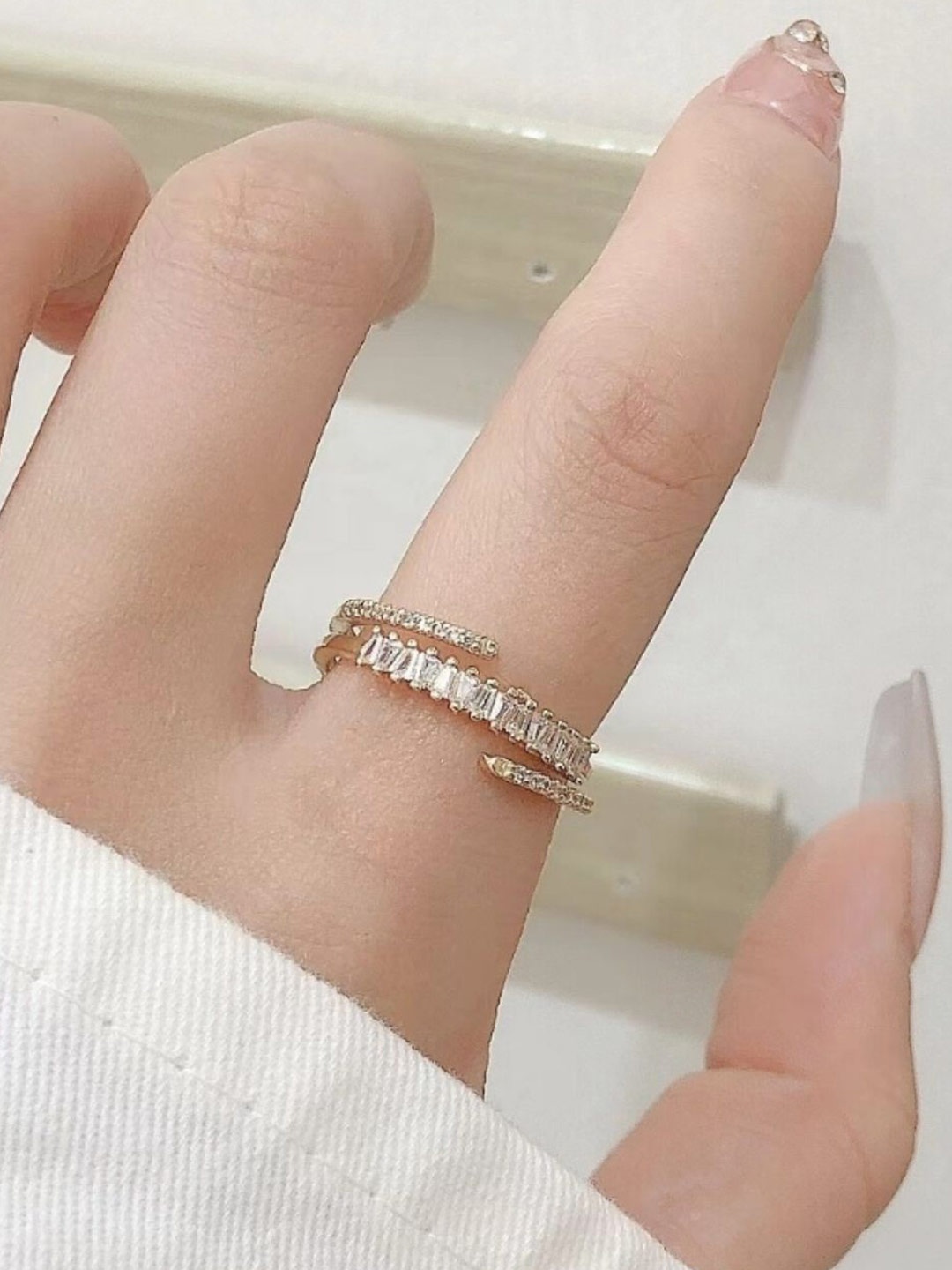 

SALTY Amaris Tennis Gold-Plated Stone-Studded Adjustable Finger Ring