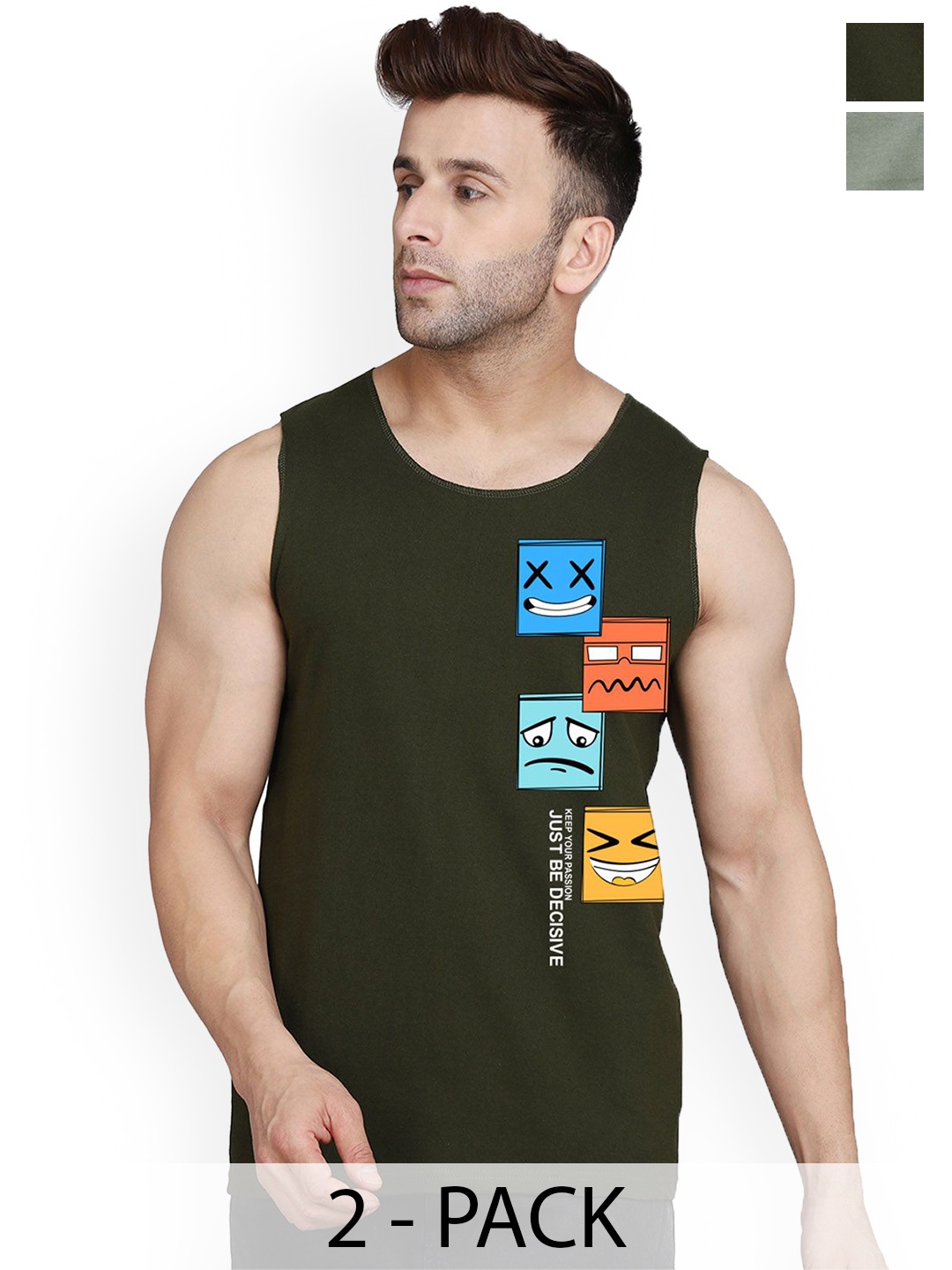 

SLOWLORIS Pack Of 2 Printed Gym Vests, Green
