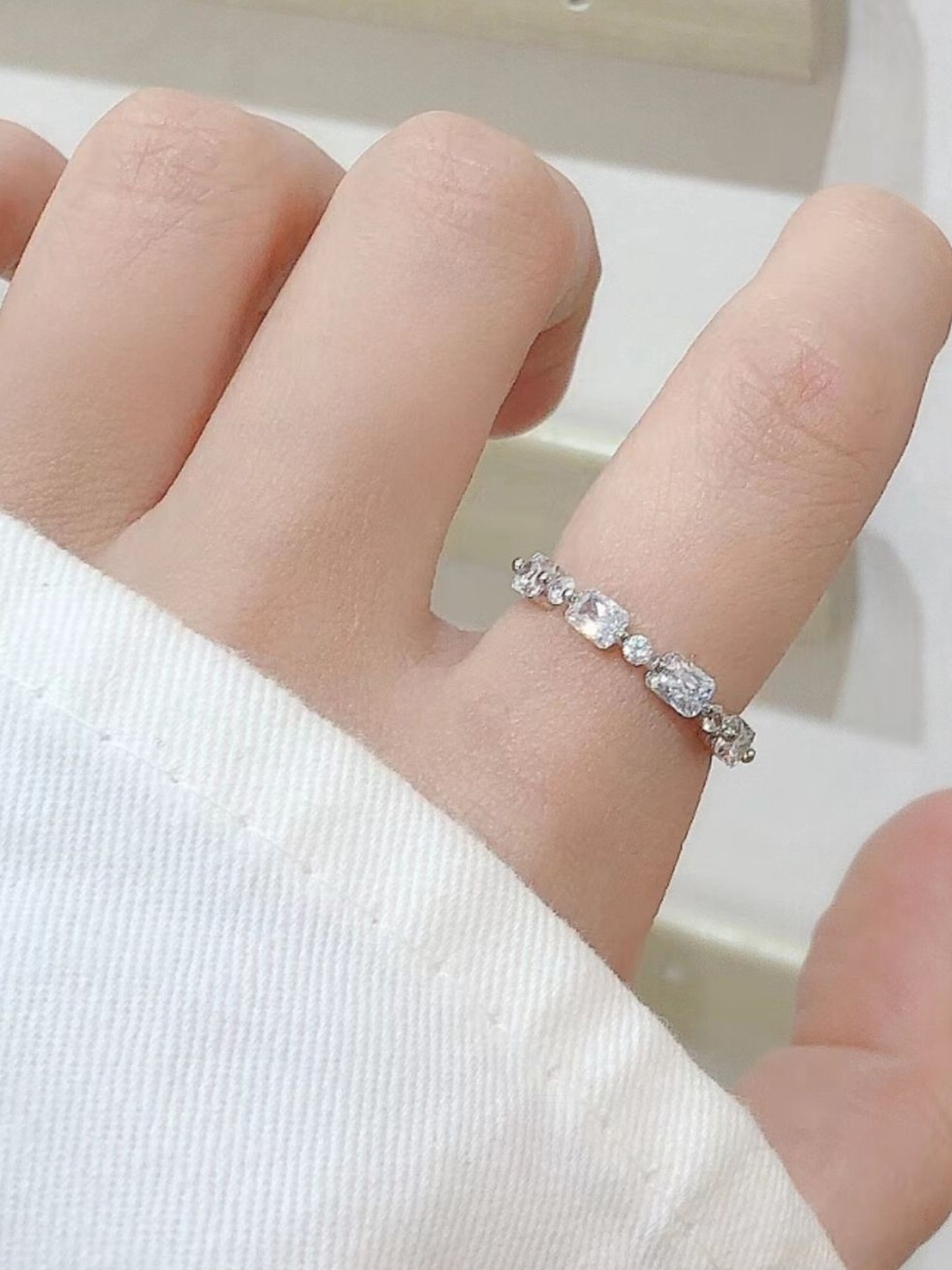 

SALTY Gold-Plated Studded Crystal Stone Finger Ring, Silver