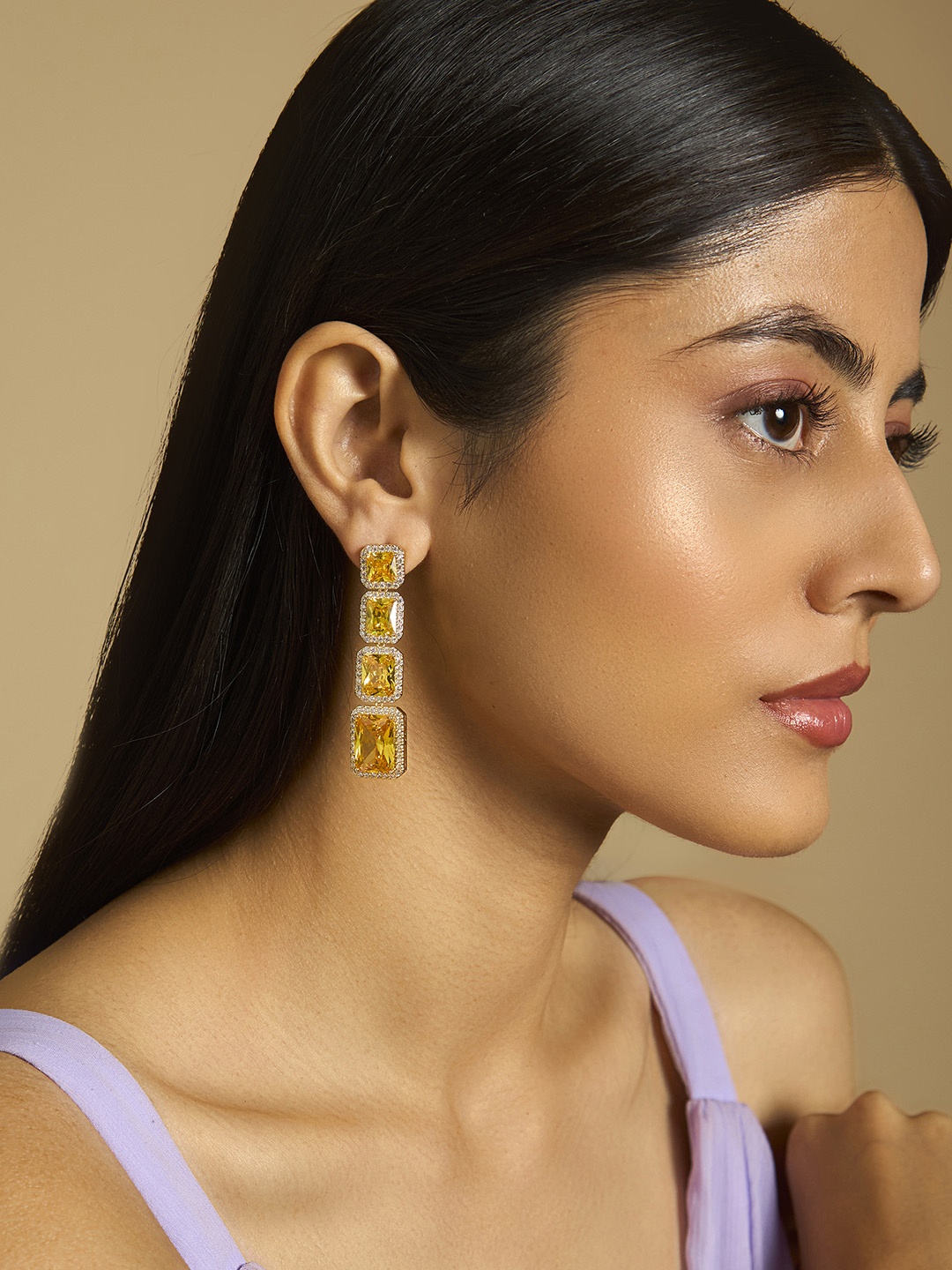 

Kushal's Fashion Jewellery Gold Plated Cubic Zirconia Square Drop Earrings, Silver