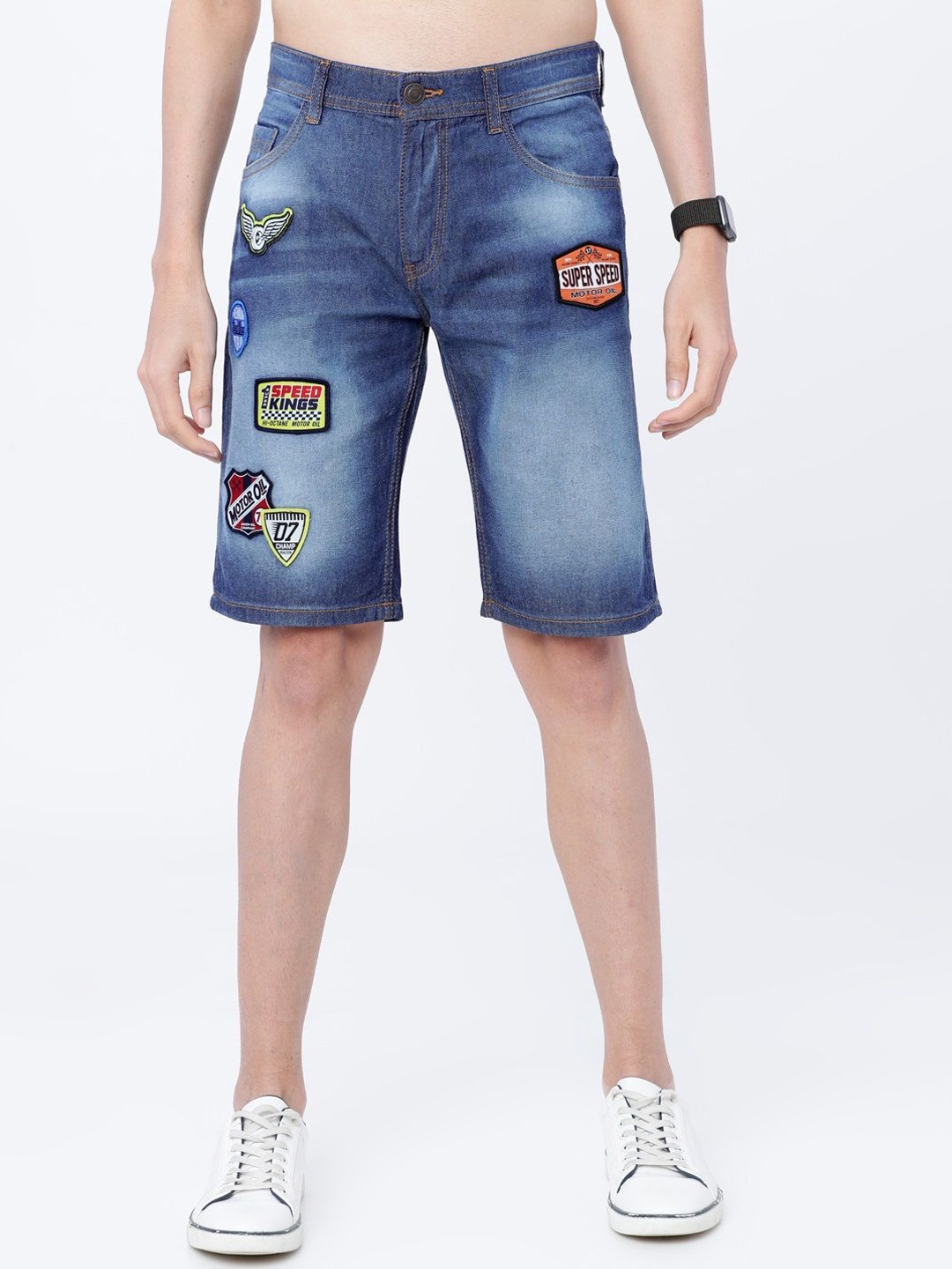 

HIGHLANDER Men Washed Slim Fit Denim Shorts Technology, Blue