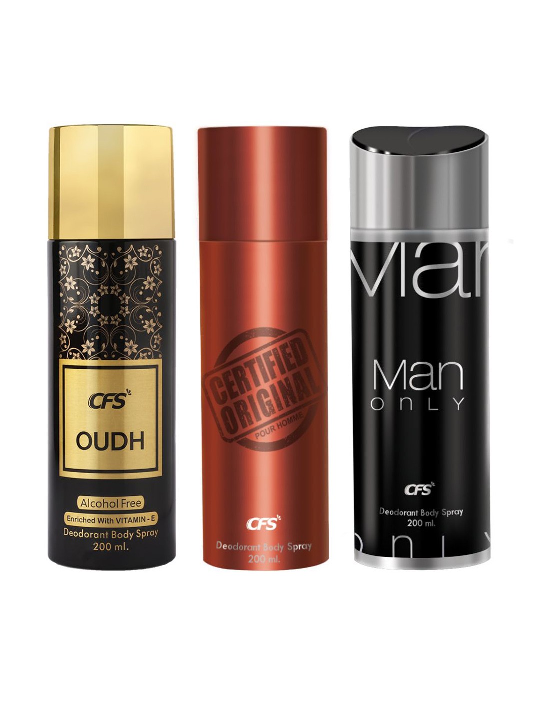 

CFS Set Of 3 Oudh Certified Original & Man Only Long Lasting Deodorant Sprays- 200ml Each, Brown