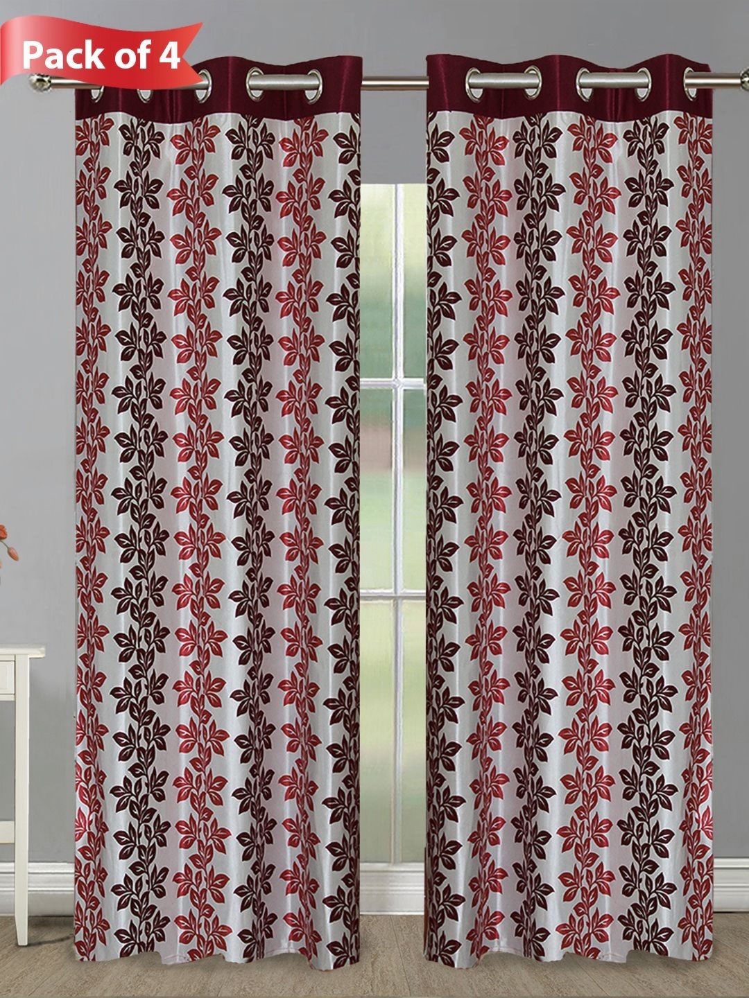 

Aura Maroon & Black Set of 4 Floral Door Curtains