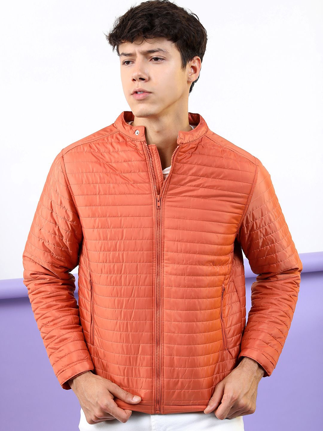 

HIGHLANDER Men Striped Padded Jacket, Rust